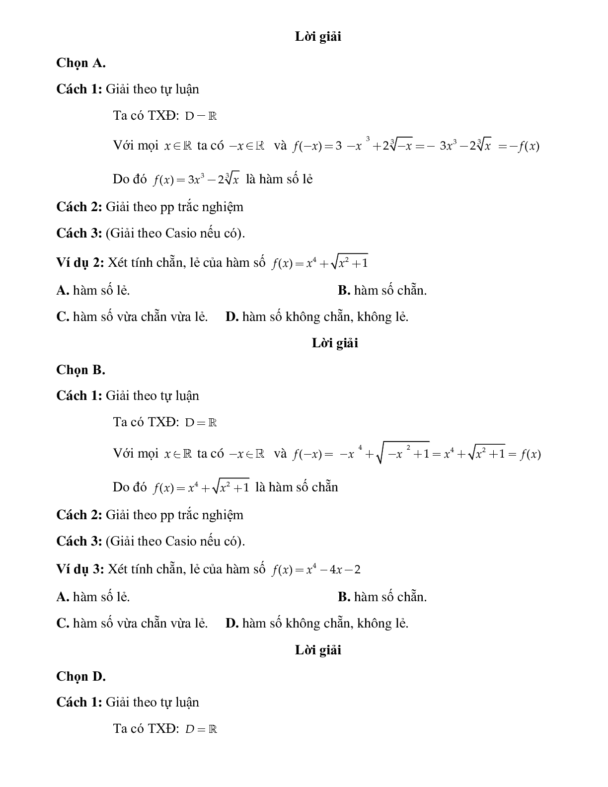 Bài tập tự luyện xét tính chẵn lẻ của hàm số Toán 10 (trang 2)