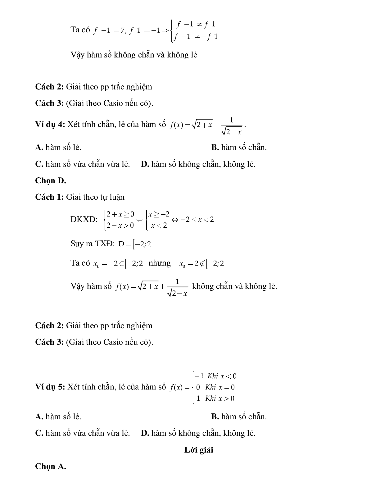 Bài tập tự luyện xét tính chẵn lẻ của hàm số Toán 10 (trang 3)