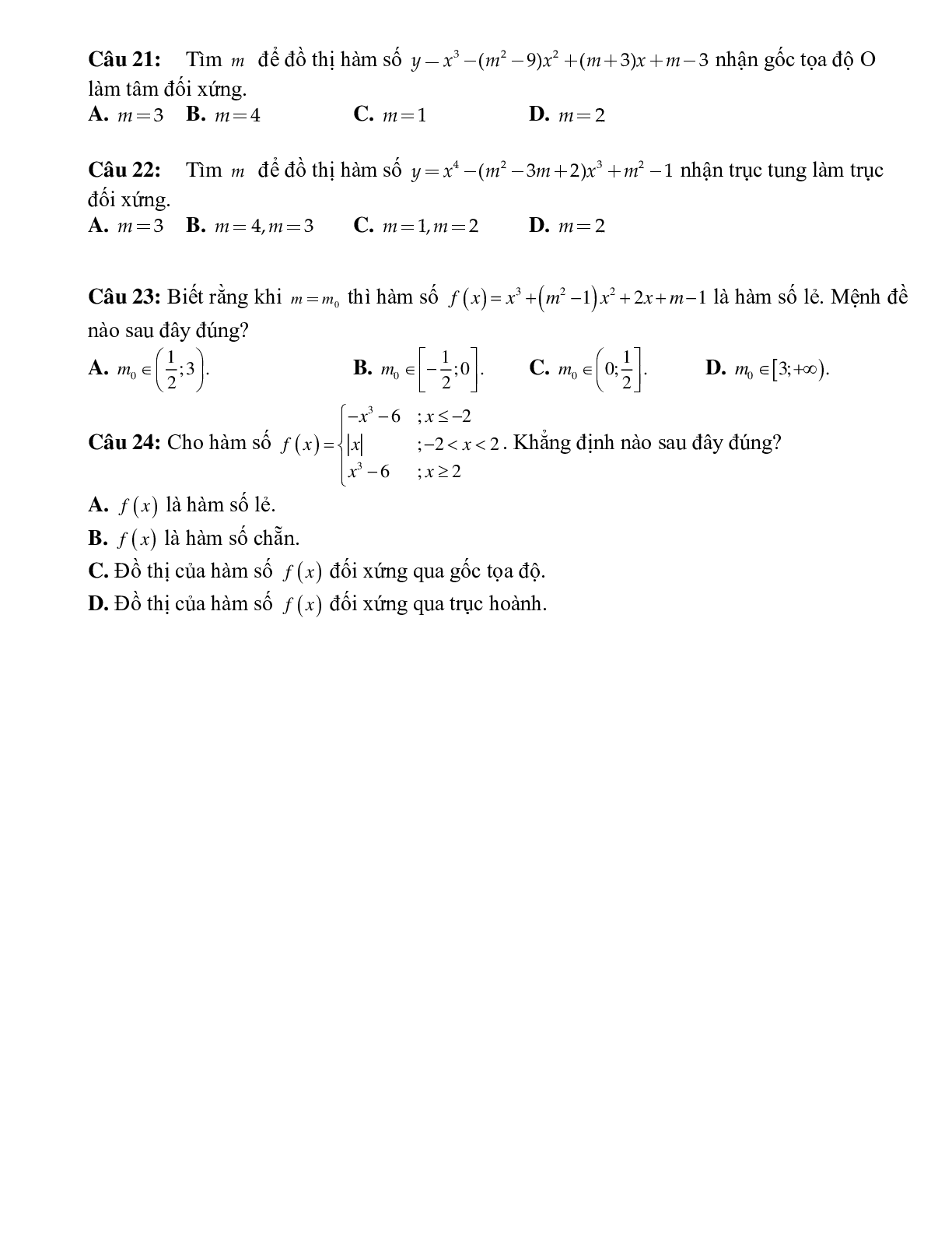 Bài tập tự luyện xét tính chẵn lẻ của hàm số Toán 10 (trang 8)