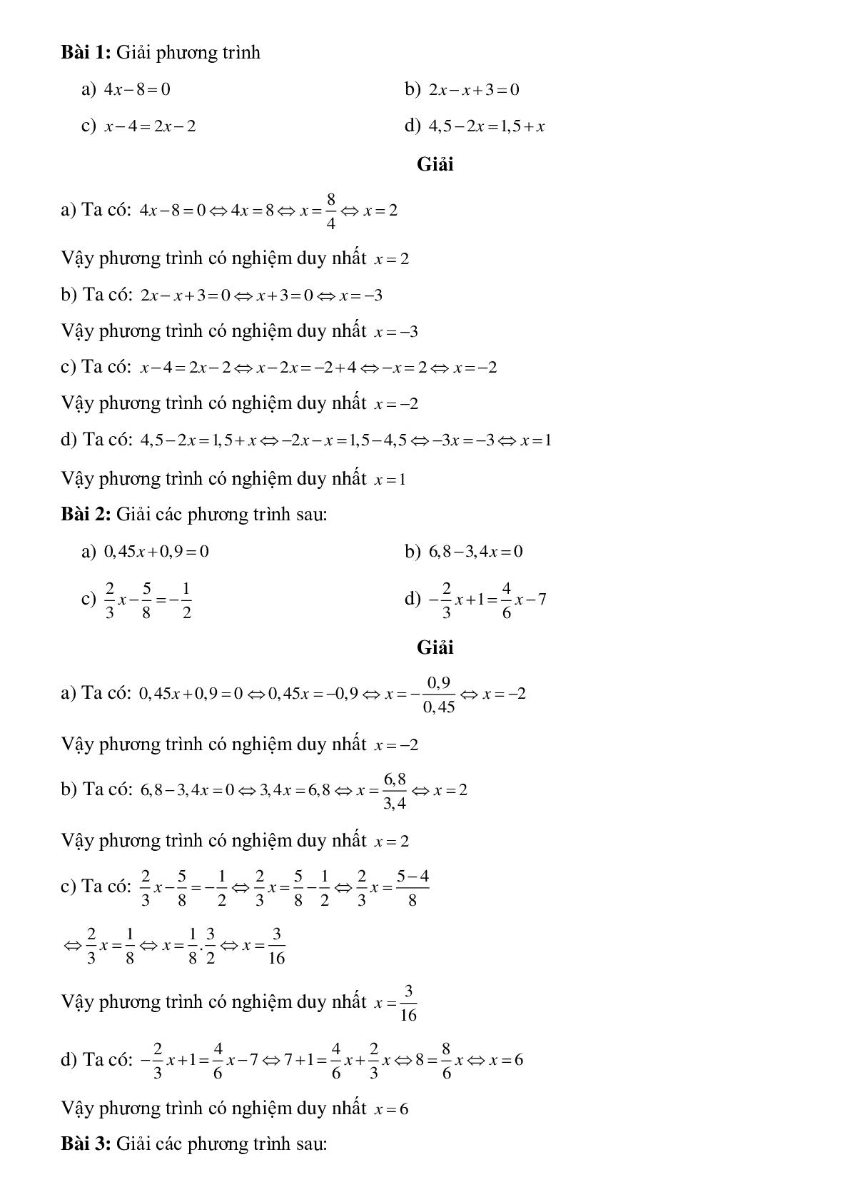 Hệ thống lý thuyết và bài tập về Phương trình bậc nhất và phương trình đưa về dạng ax+b=0 có lời giải (trang 2)