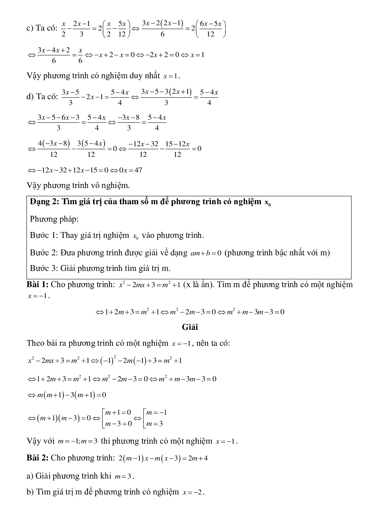 Hệ thống lý thuyết và bài tập về Phương trình bậc nhất và phương trình đưa về dạng ax+b=0 có lời giải (trang 4)
