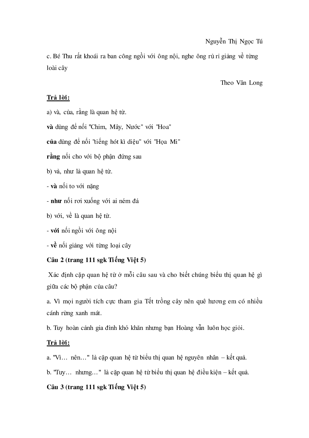 Soạn Tiếng Việt lớp 5: Luyện từ và câu: Quan hệ từ mới nhất (trang 3)
