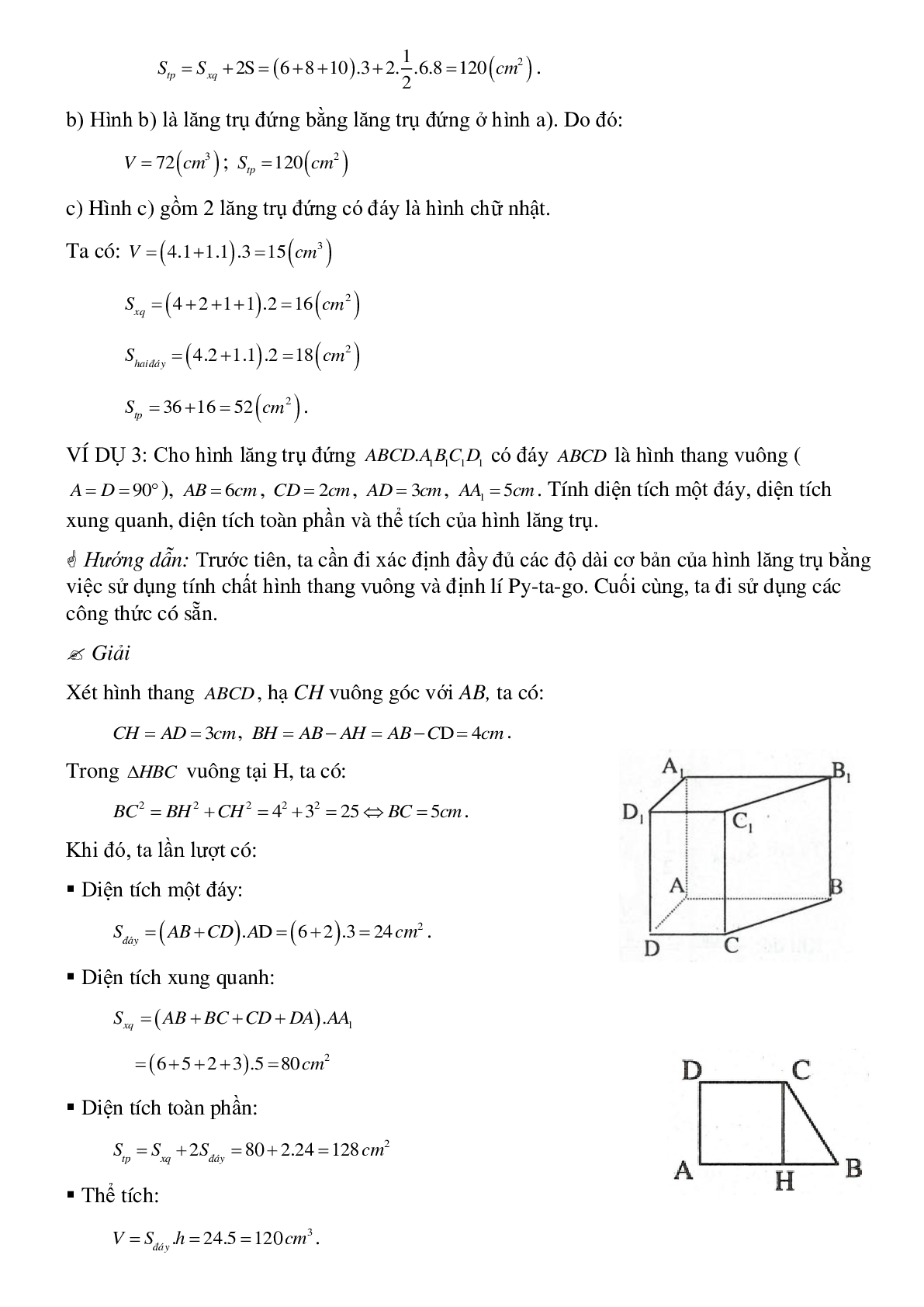 50 Bài tập Diện tích xung quanh của hình lăng trụ đứng (có đáp án)- Toán 8 (trang 3)