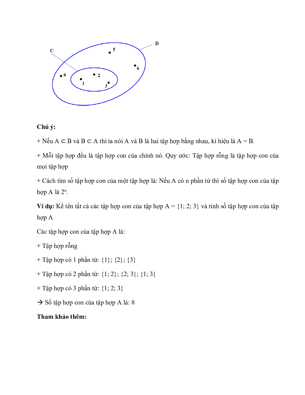 Lý thuyết Toán lớp 6 Bài 4: Số phần tử của một tập hợp. Tập hợp con (trang 2)