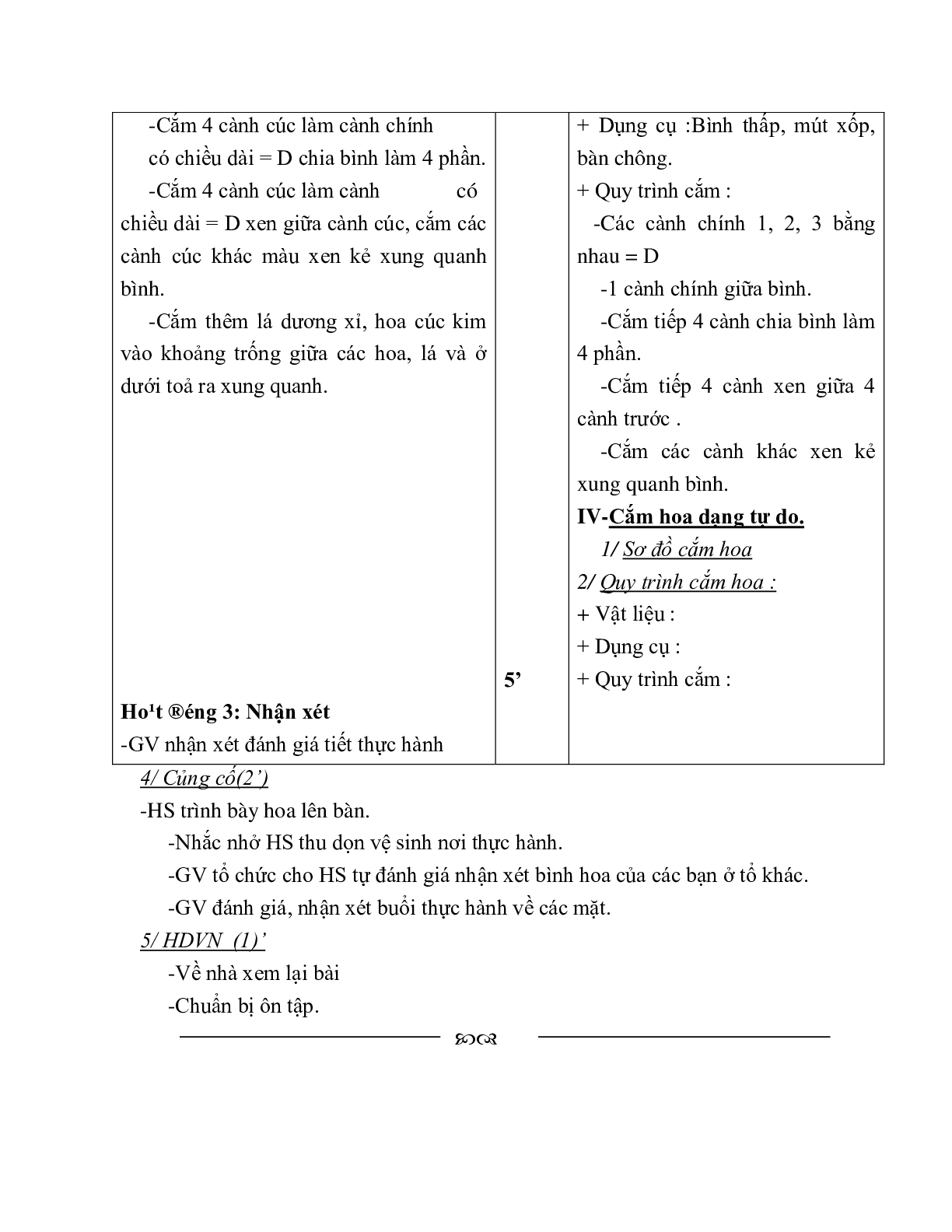 GIÁO ÁN CÔNG NGHỆ 6 BÀI 15: THỰC HÀNH: CẮM HOA (T3) MỚI NHẤT – CV5555 (trang 2)