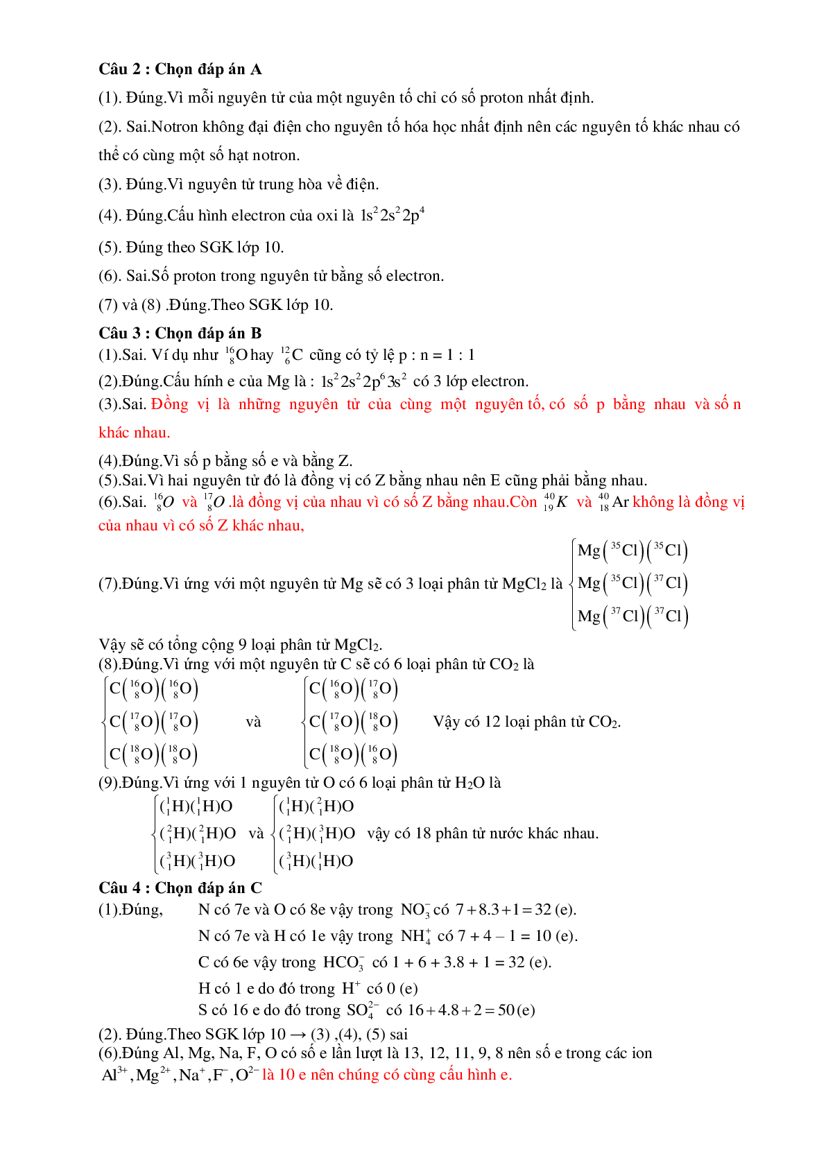 Câu hỏi trắc nghiệm lý thuyết chương Nguyên tử, bảng tuần hoàn, liên kết hóa học, phản ứng hóa học môn Hóa học lớp 10 (trang 3)