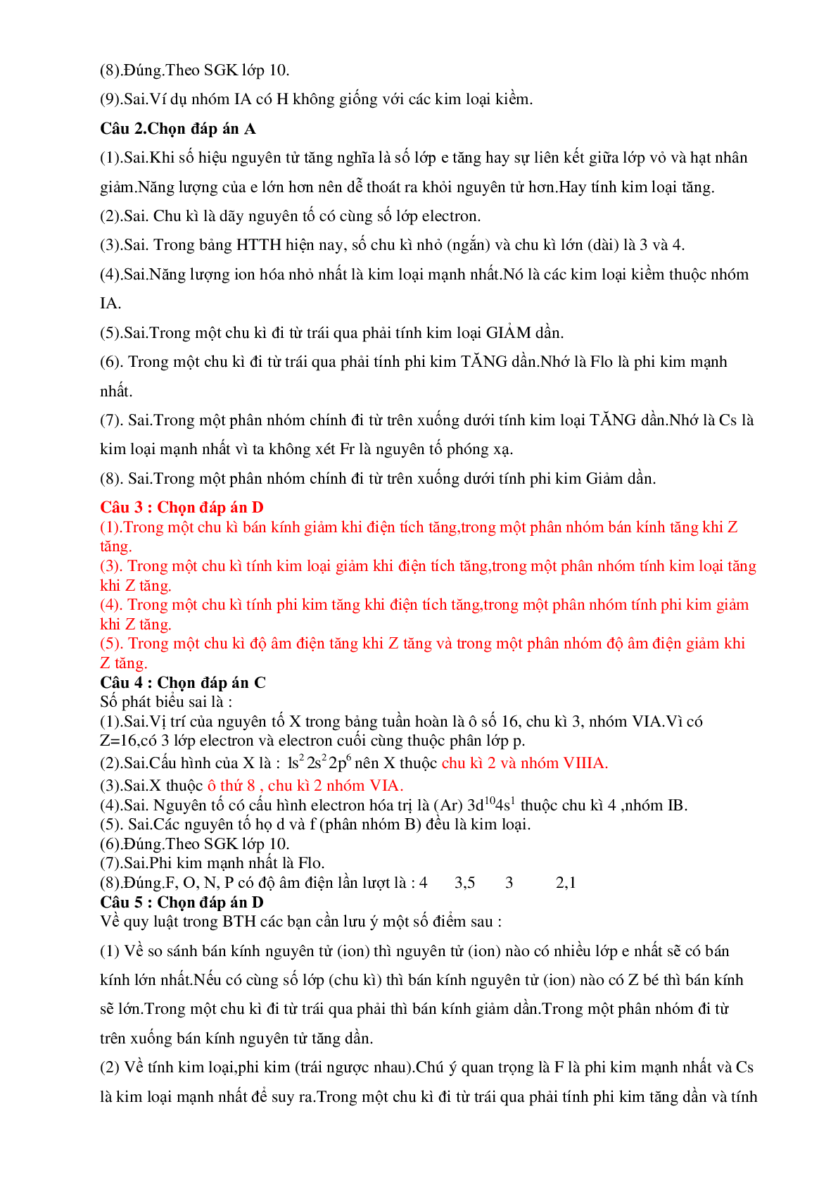 Câu hỏi trắc nghiệm lý thuyết chương Nguyên tử, bảng tuần hoàn, liên kết hóa học, phản ứng hóa học môn Hóa học lớp 10 (trang 6)