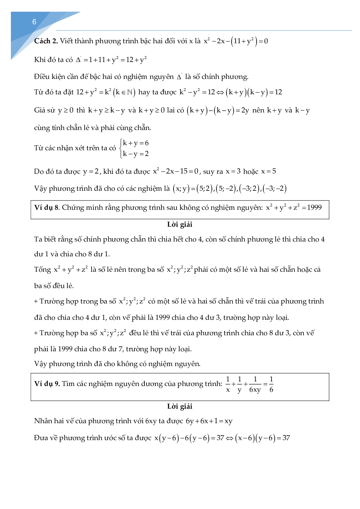 Các bài toán về phương trình nghiệm nguyên chọn lọc (trang 6)
