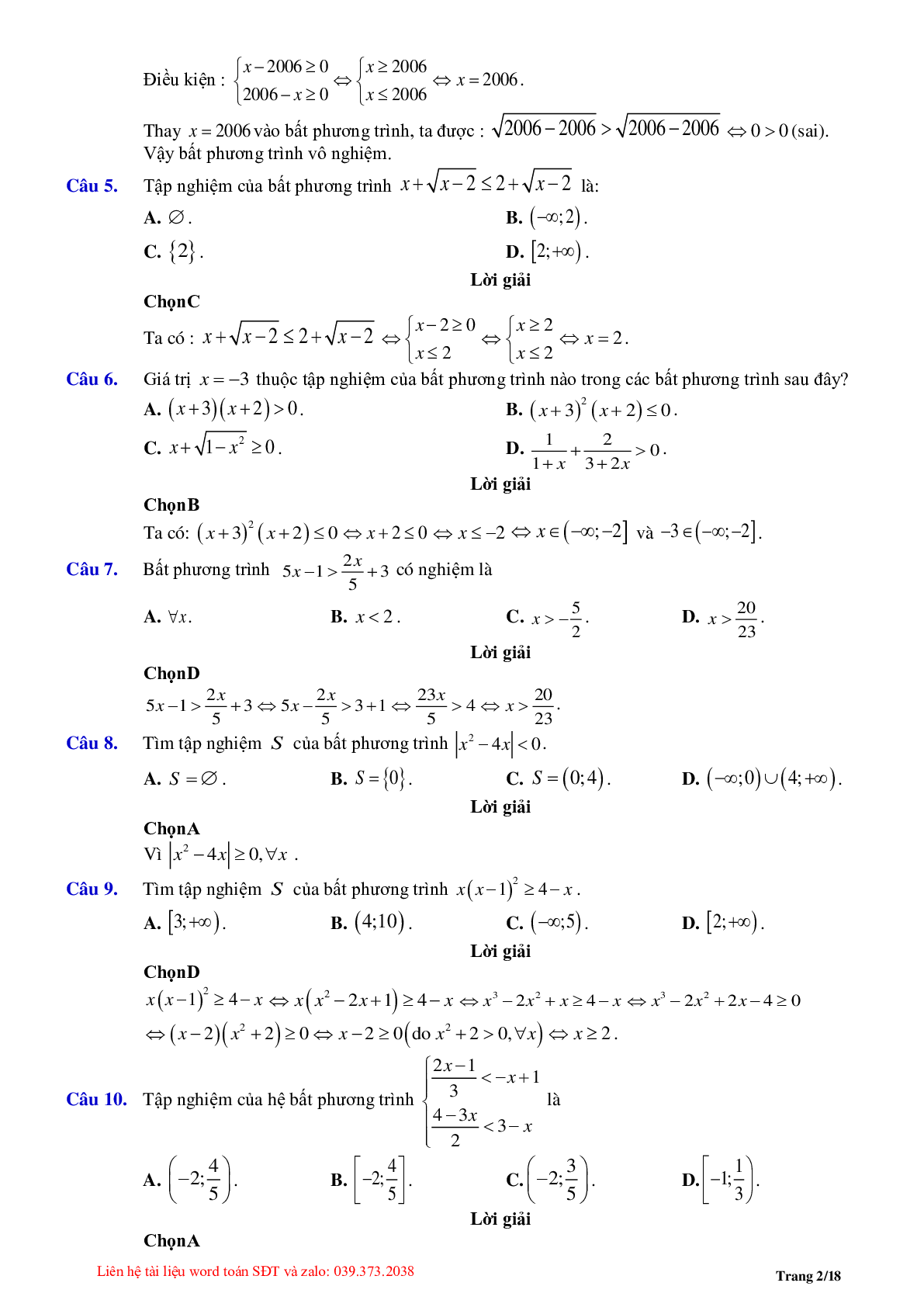 Chuyên đề bất phương trình, hệ bất phương trình bậc nhất (trang 2)