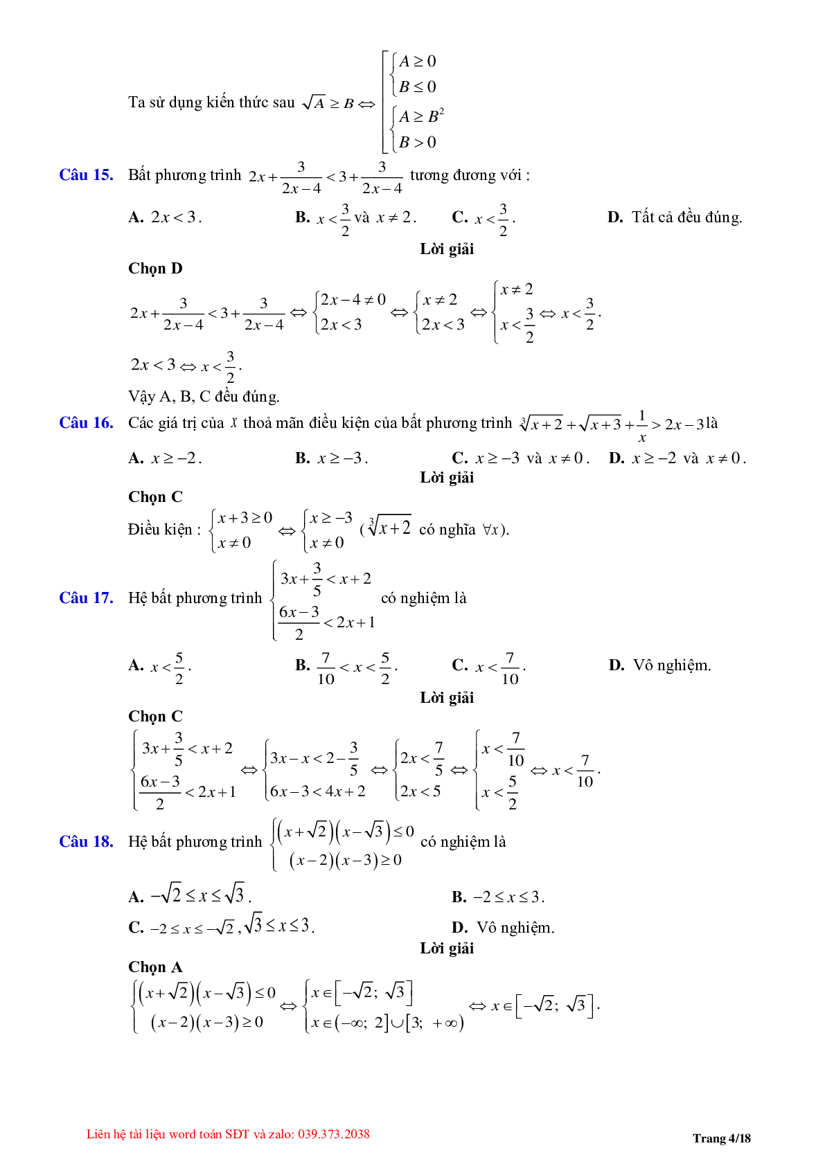 Chuyên đề bất phương trình, hệ bất phương trình bậc nhất (trang 4)