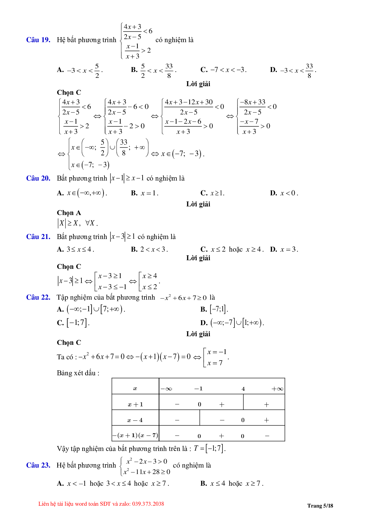 Chuyên đề bất phương trình, hệ bất phương trình bậc nhất (trang 5)