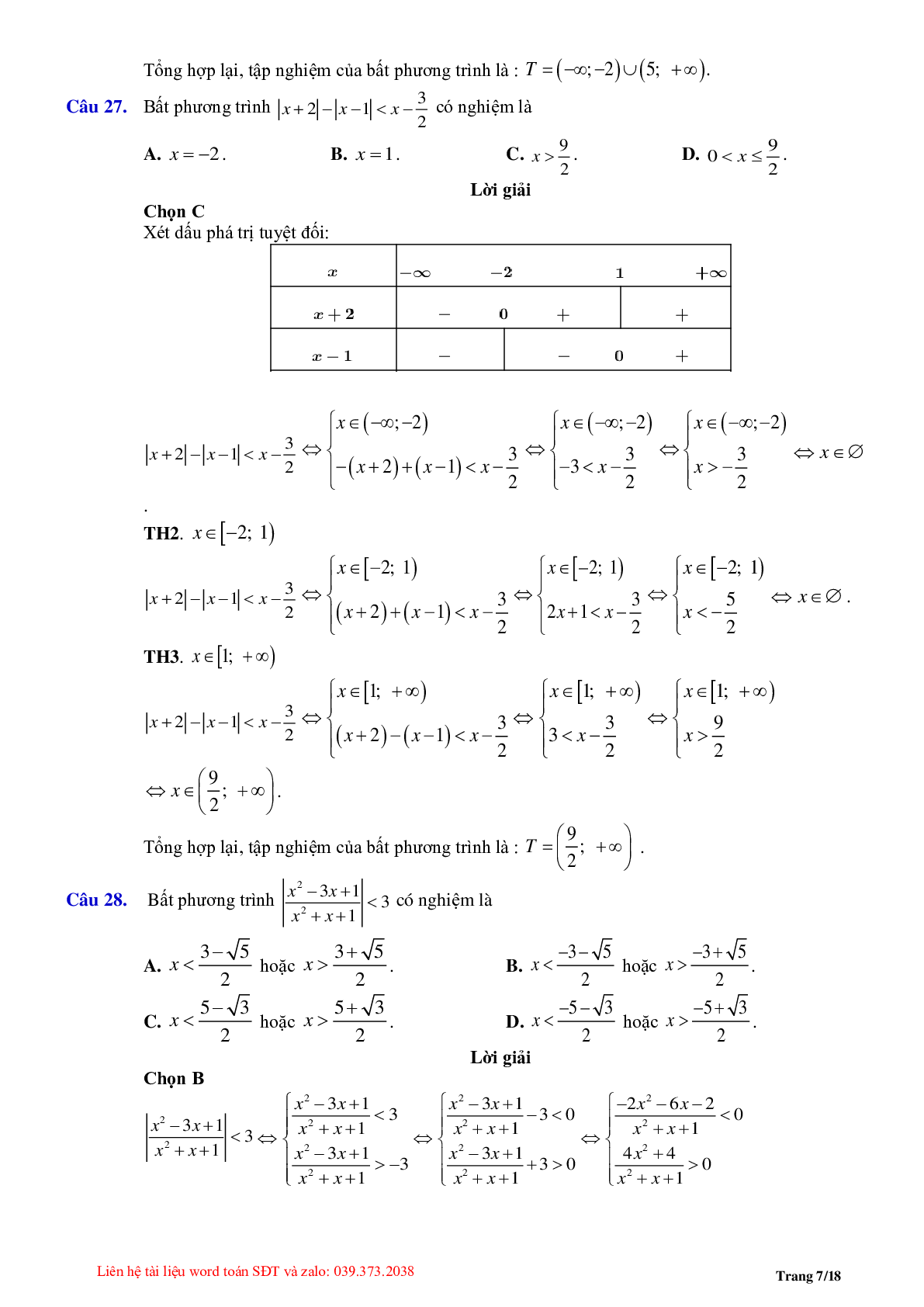 Chuyên đề bất phương trình, hệ bất phương trình bậc nhất (trang 7)