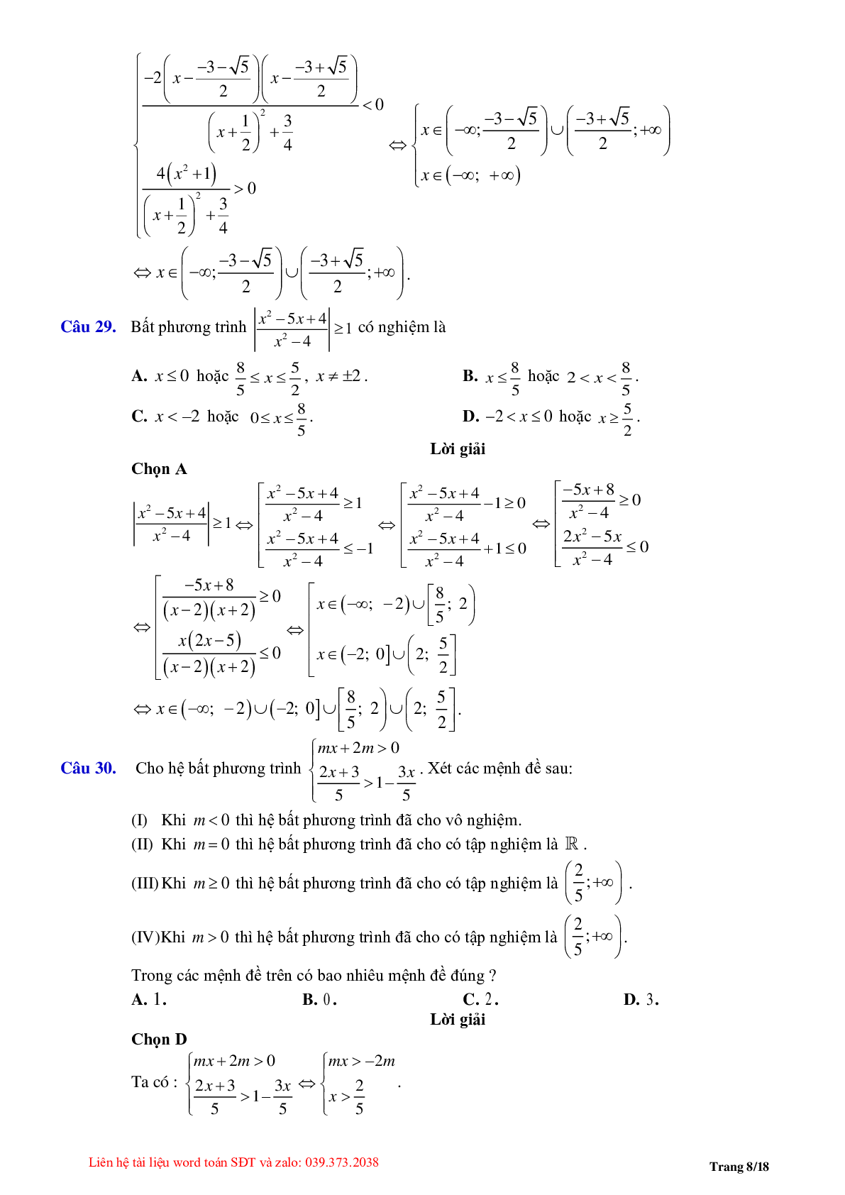 Chuyên đề bất phương trình, hệ bất phương trình bậc nhất (trang 8)