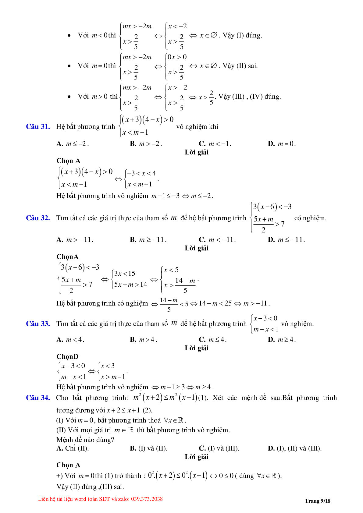 Chuyên đề bất phương trình, hệ bất phương trình bậc nhất (trang 9)