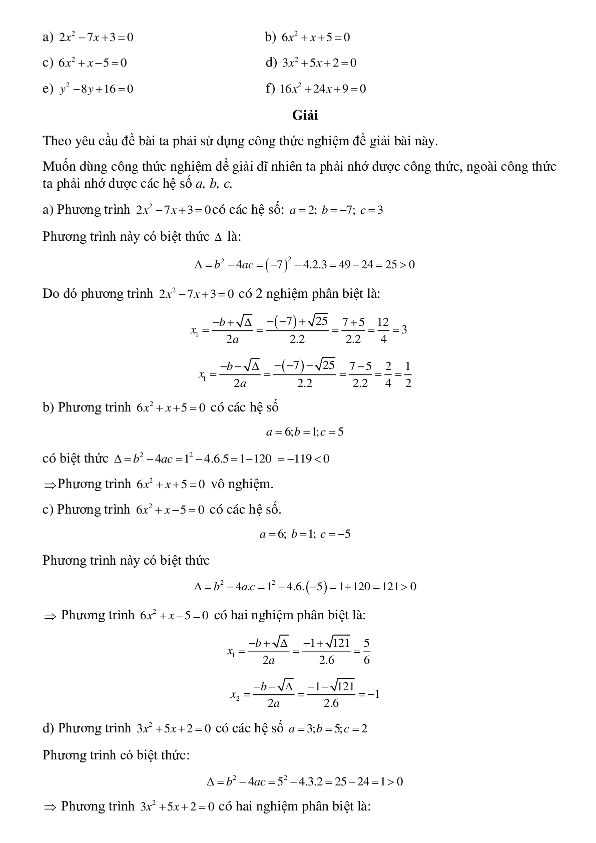 50 Bài tập Công thức nghiệm của phương tình bậc hai (có đáp án)- Toán 9 (trang 3)