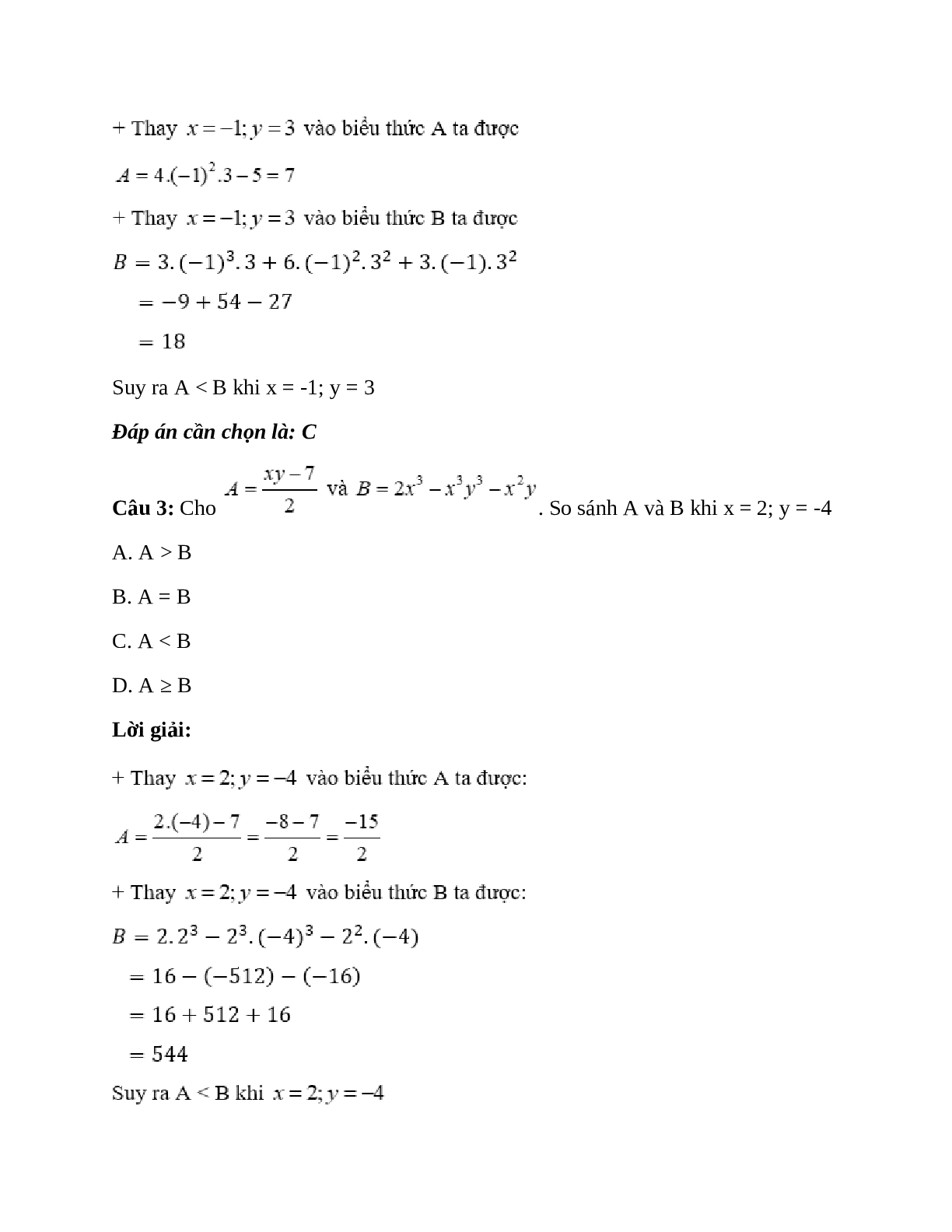 Trắc nghiệm Giá trị của một biểu thức đại số có đáp án – Toán lớp 7 (trang 2)