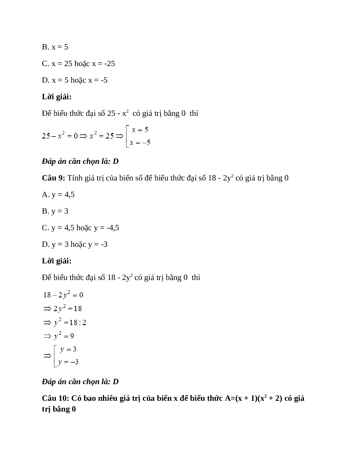 Trắc nghiệm Giá trị của một biểu thức đại số có đáp án – Toán lớp 7 (trang 6)