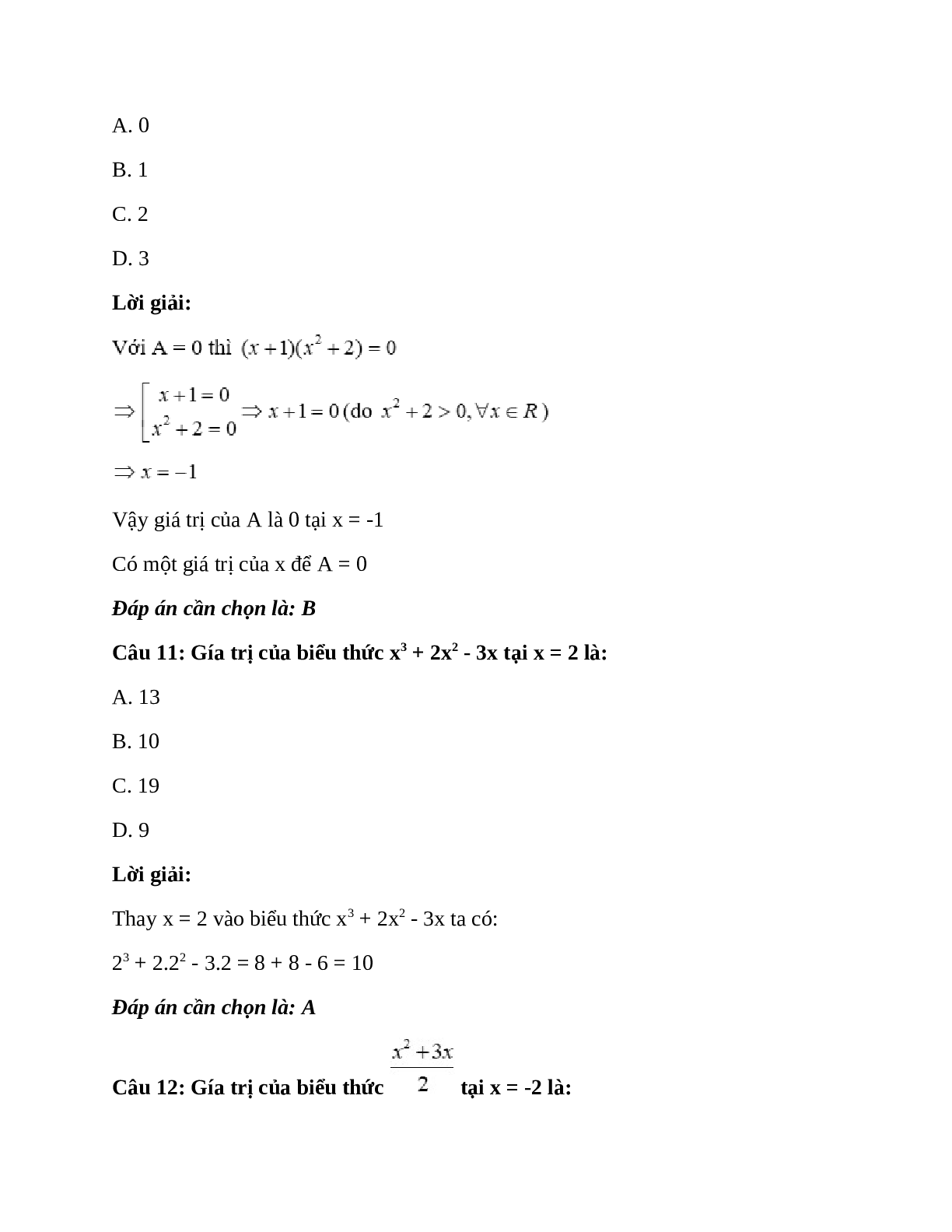 Trắc nghiệm Giá trị của một biểu thức đại số có đáp án – Toán lớp 7 (trang 7)