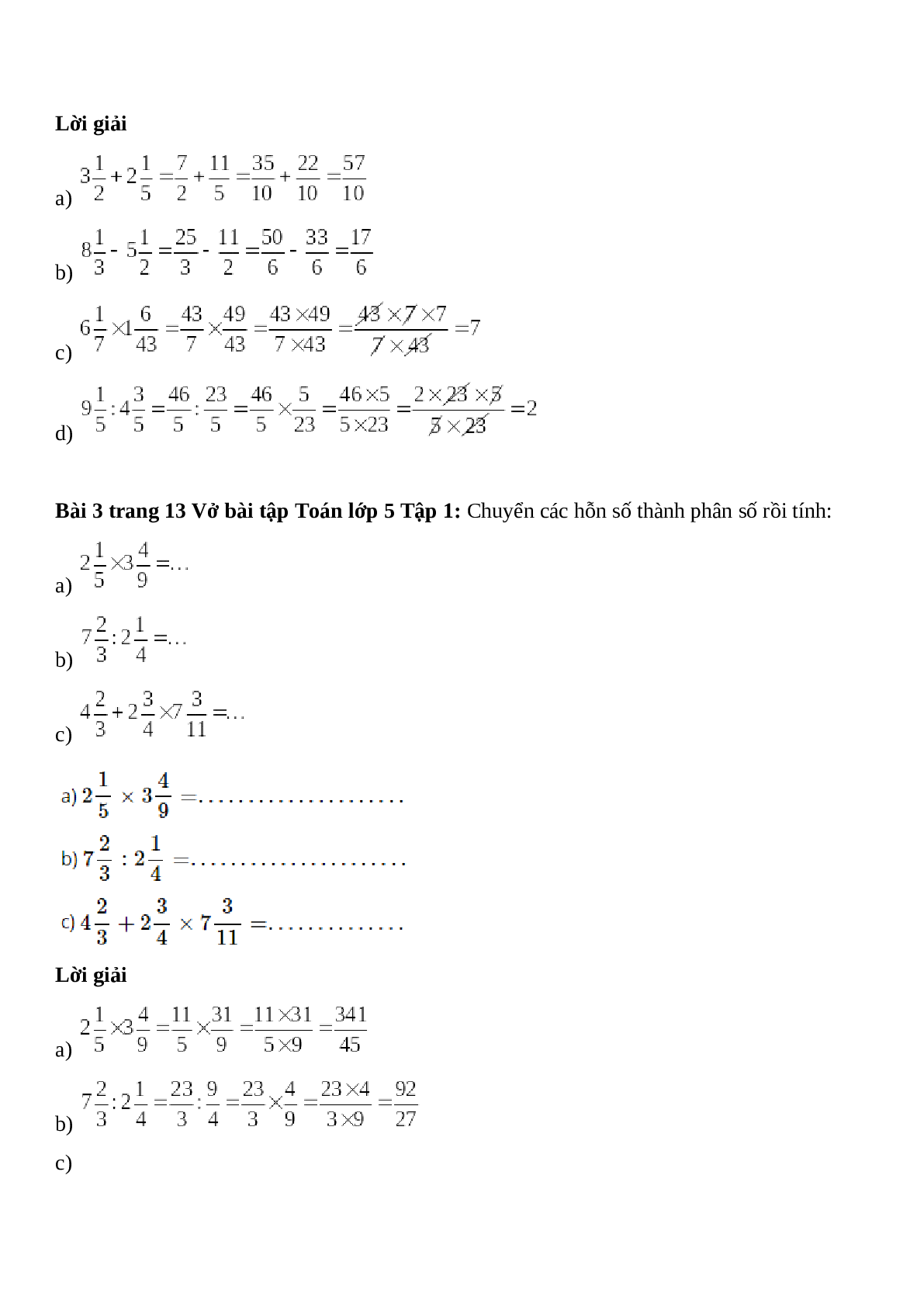 Vở bài tập Toán lớp 5 trang 12, 13 Bài 10: Hỗn số (tiếp theo) (trang 2)