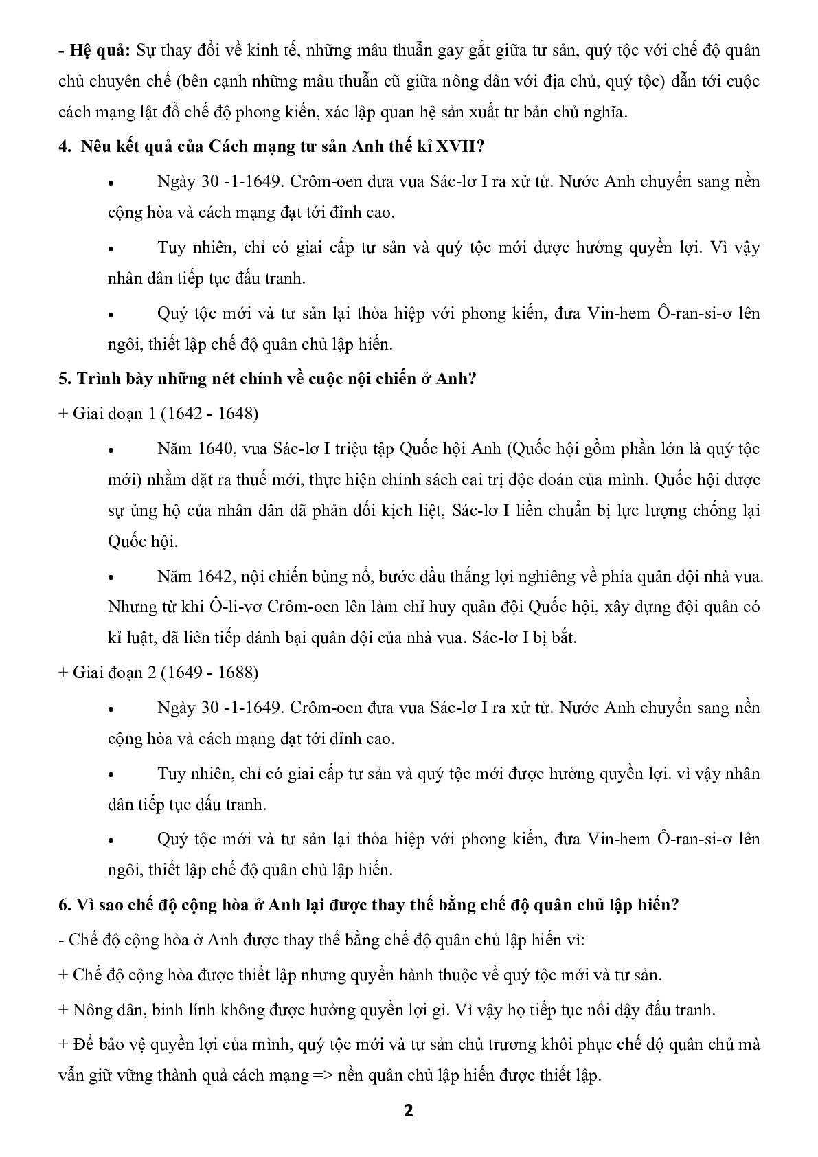 Đề cương ôn thi học kì 1 môn Lịch sử 8 (trang 2)