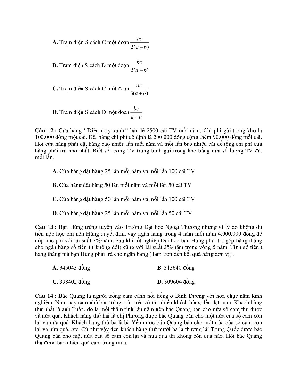 242 bài tập trắc nghiệm chuyên đề toán ứng dụng thực tế chọn lọc (trang 5)
