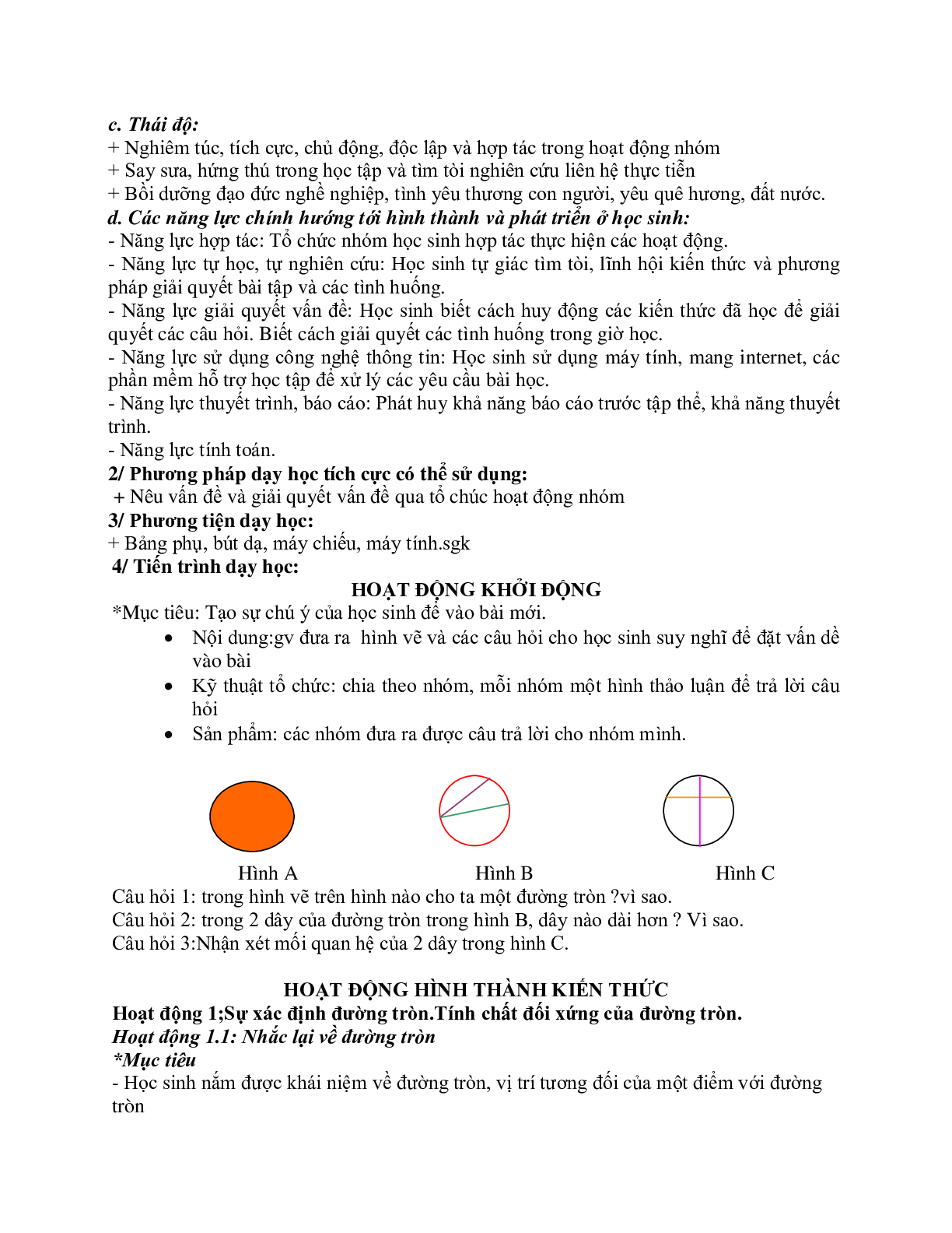 Giáo án Hình học 9 chương 2 bài 1: Sự xác định đường tròn. Tính chất đối xứng của đường tròn mới nhất (trang 2)
