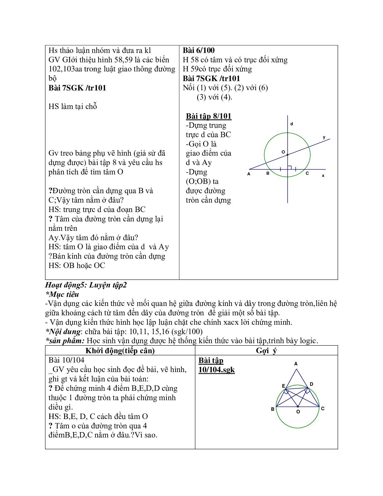Giáo án Hình học 9 chương 2 bài 1: Sự xác định đường tròn. Tính chất đối xứng của đường tròn mới nhất (trang 9)