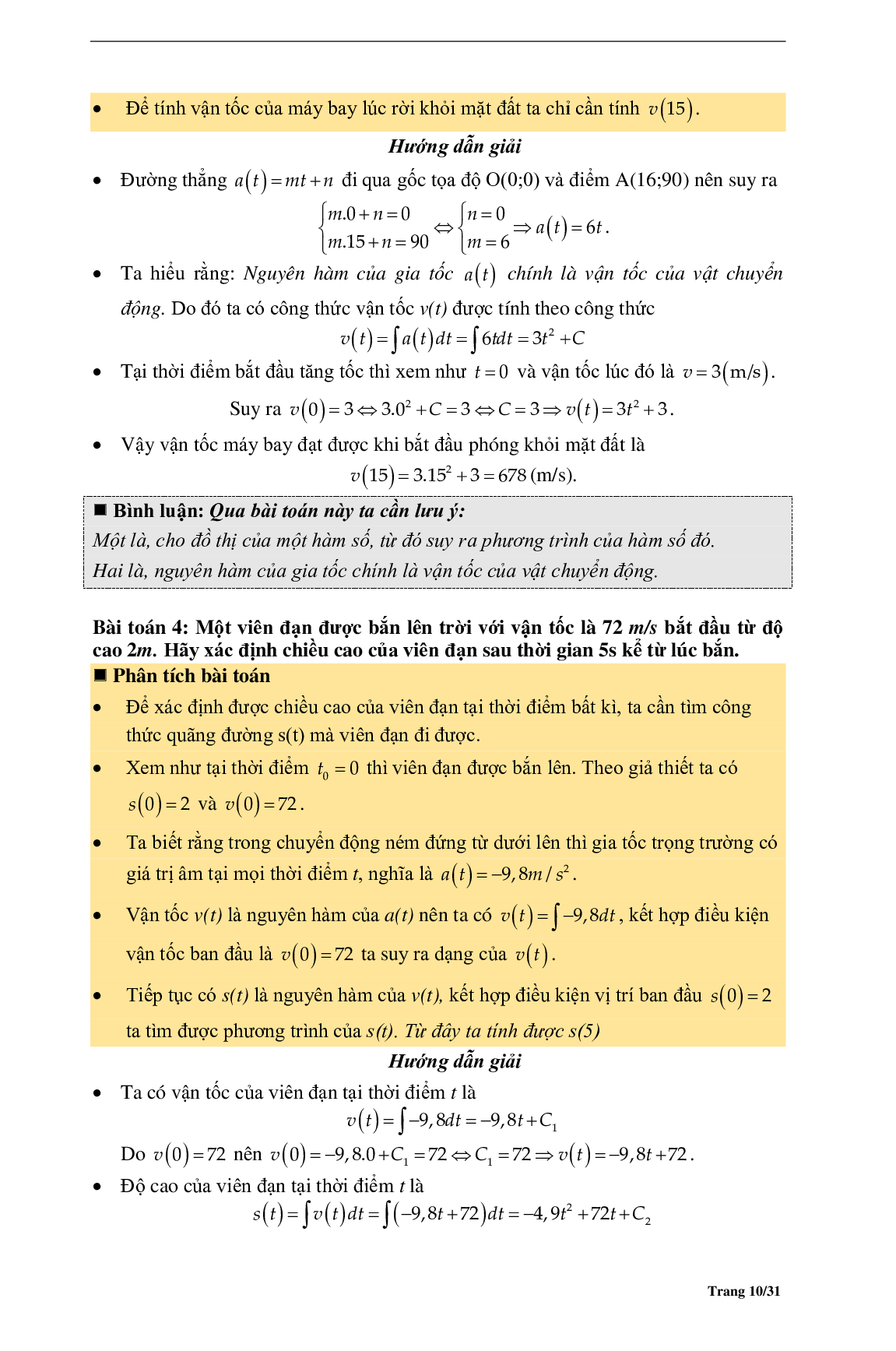 Phương pháp giải Bài toán thực tế Nguyên hàm Tích phân 2023 (lý thuyết và bài tập) (trang 10)