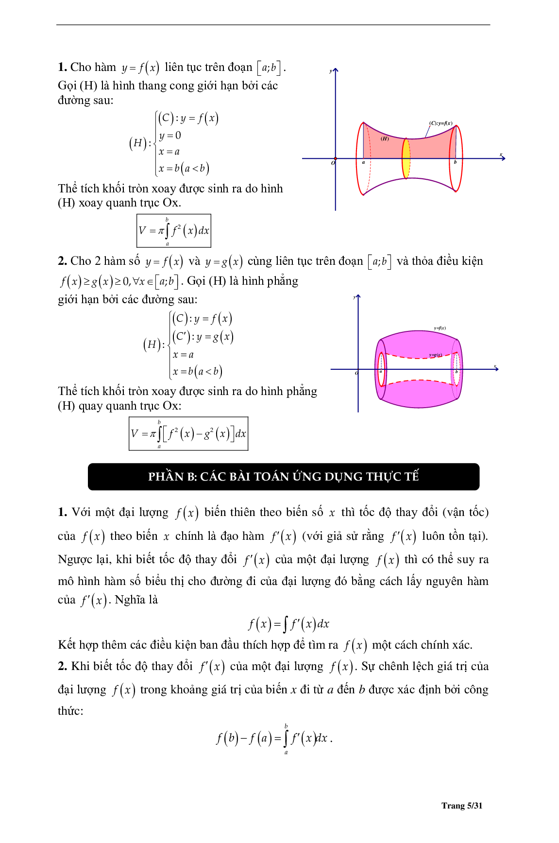Phương pháp giải Bài toán thực tế Nguyên hàm Tích phân 2023 (lý thuyết và bài tập) (trang 5)