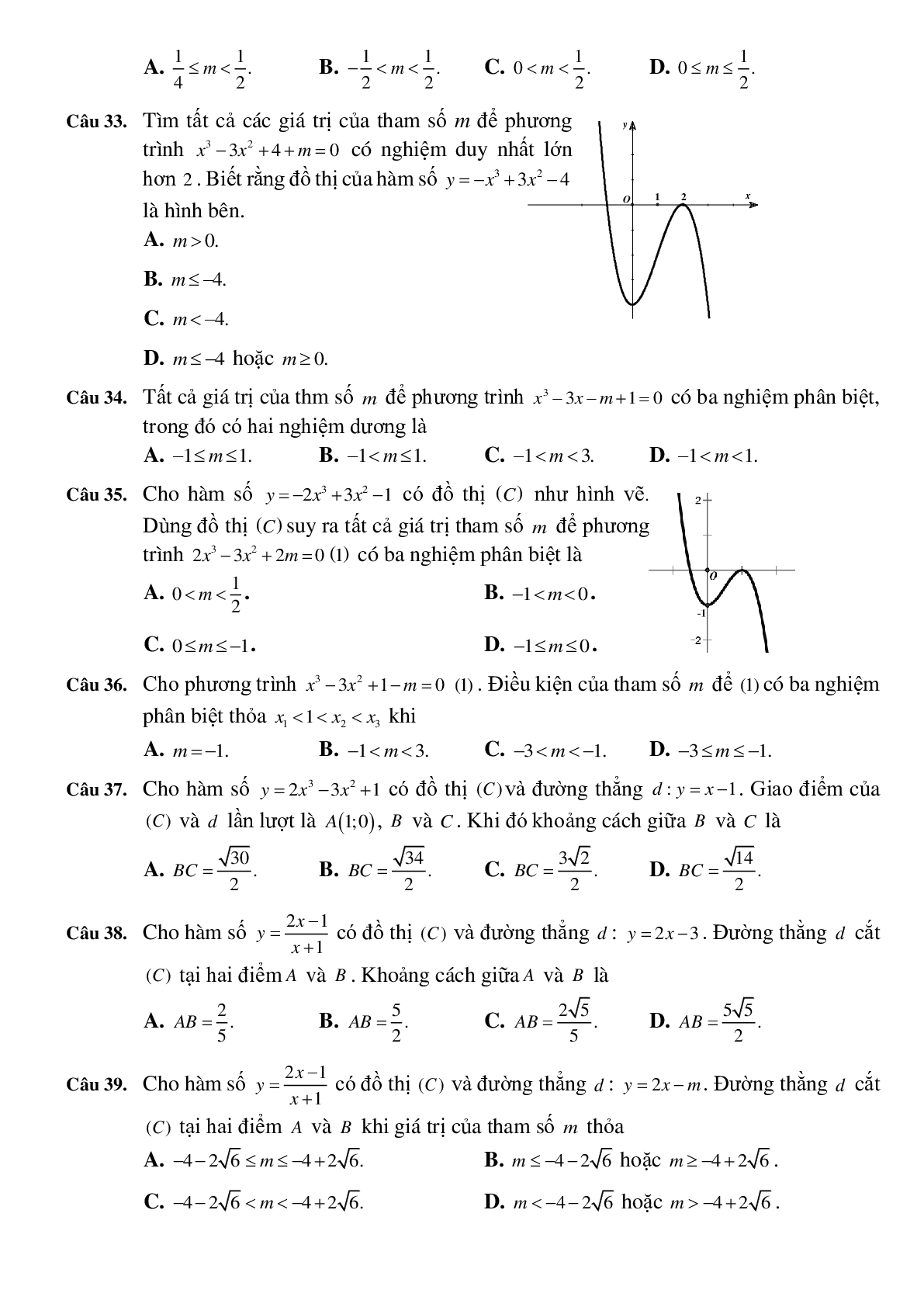 57 Bài tập trắc nghiệm Sự tương giao của đồ thị hai hàm số có đáp án 2023 (trang 4)