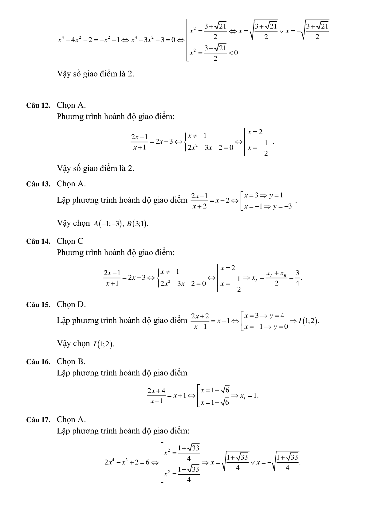 57 Bài tập trắc nghiệm Sự tương giao của đồ thị hai hàm số có đáp án 2023 (trang 9)