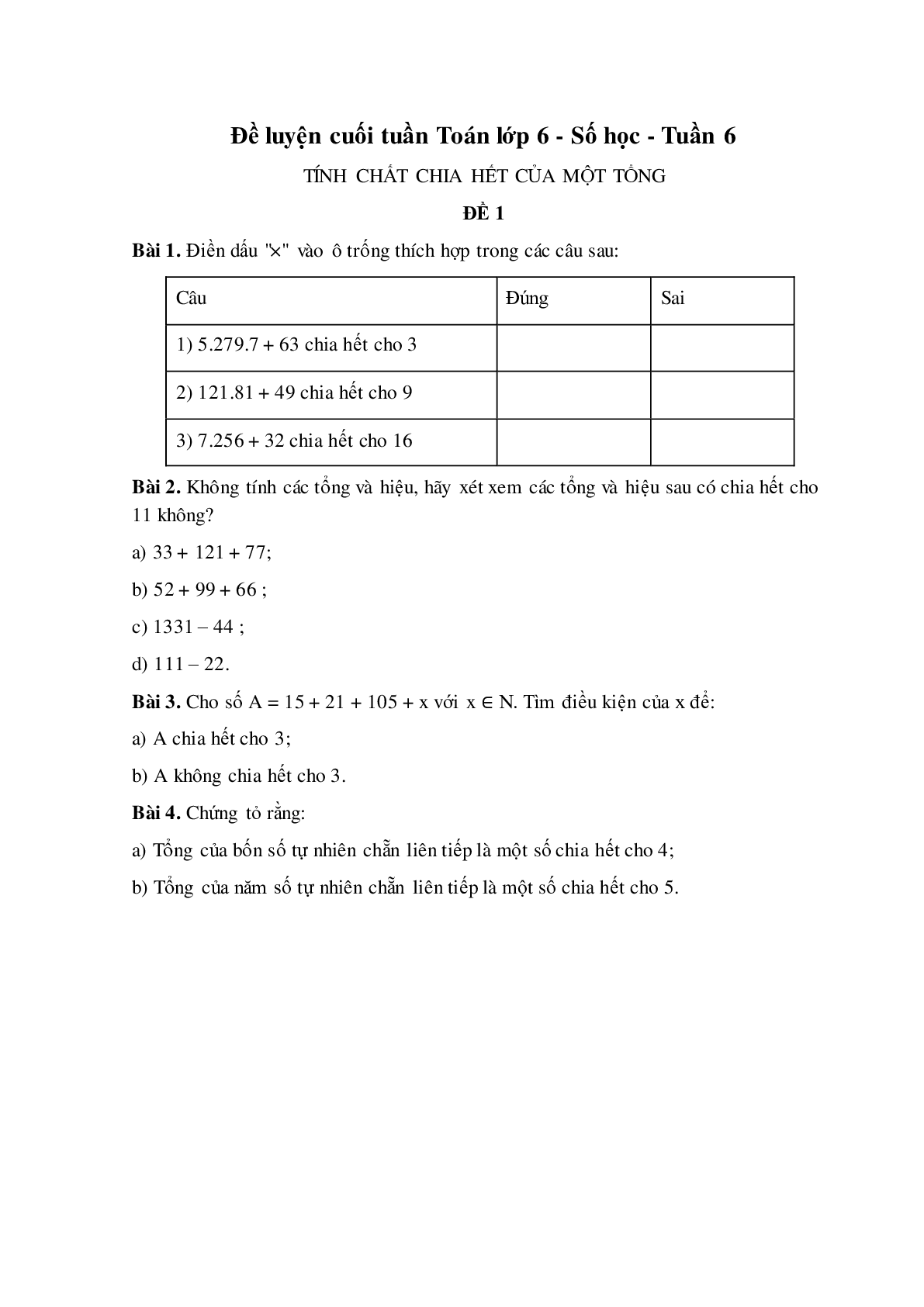 Bài tập cuối tuần Số học Toán lớp 6 tuần 6 có đáp án (trang 1)