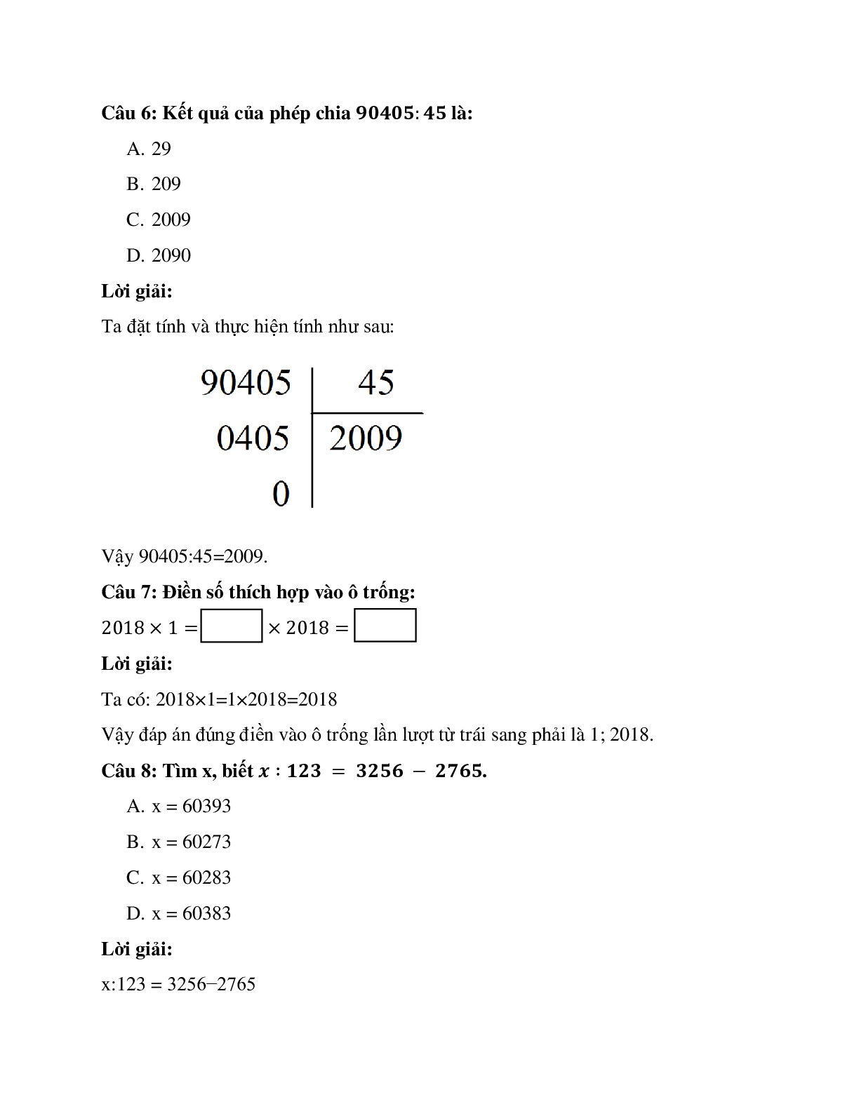 20 câu Trắc nghiệm Ôn tập về các phép tính với số tự nhiên có đáp án 2023 – Toán lớp 4 (trang 3)