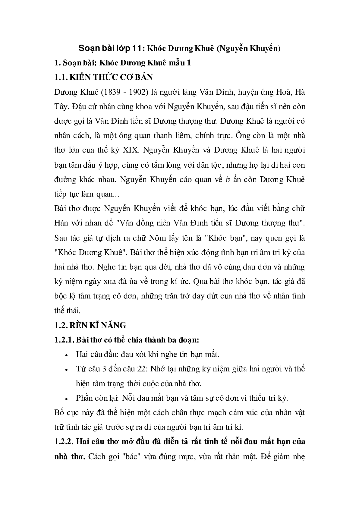 Soạn bài Khóc Dương Khuê - ngắn nhất Soạn văn 11 (trang 1)