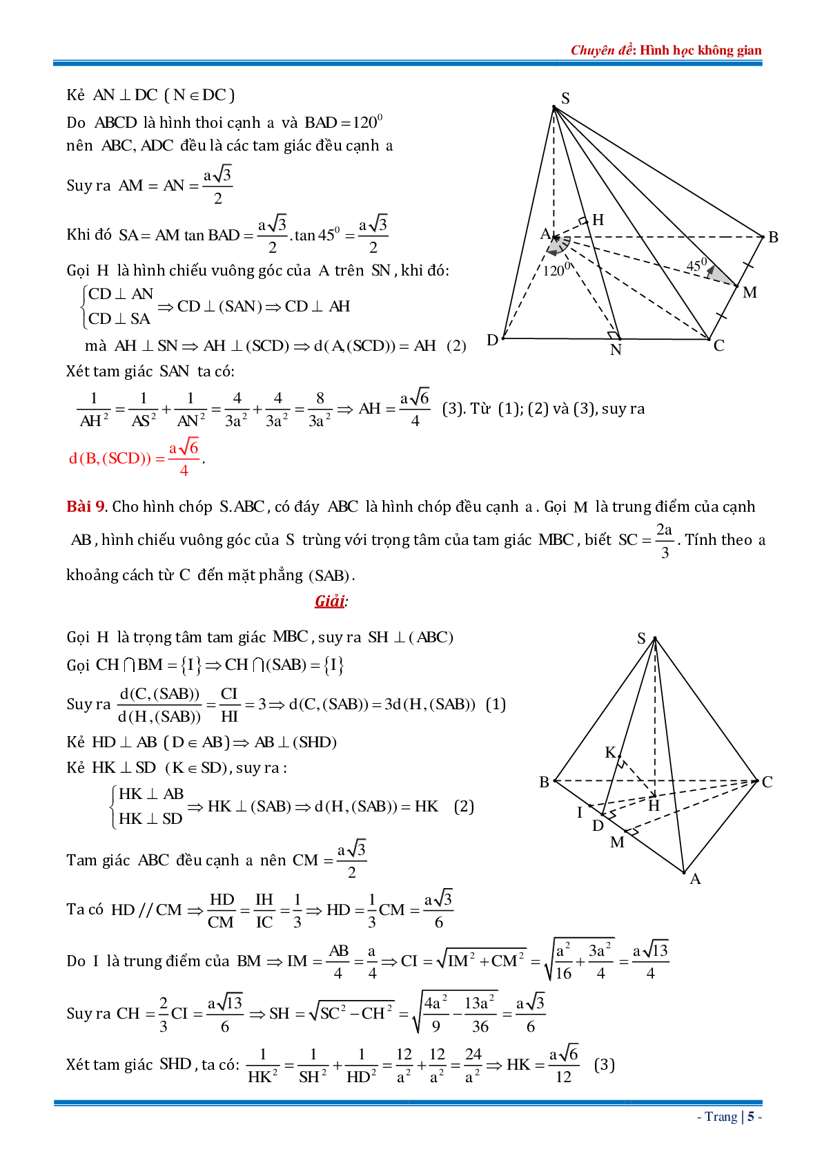 18 bài tập về khoảng cách từ điểm đến mặt phẳng dạng tổng hợp có đáp án chi tiết (trang 5)
