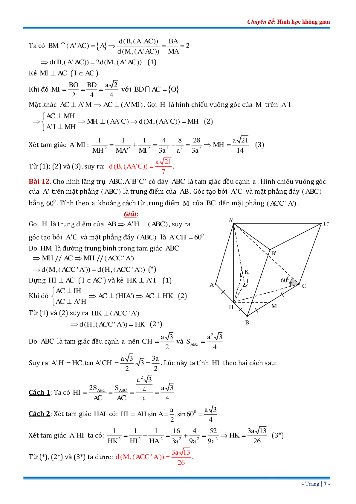 18 bài tập về khoảng cách từ điểm đến mặt phẳng dạng tổng hợp có đáp án chi tiết (trang 7)