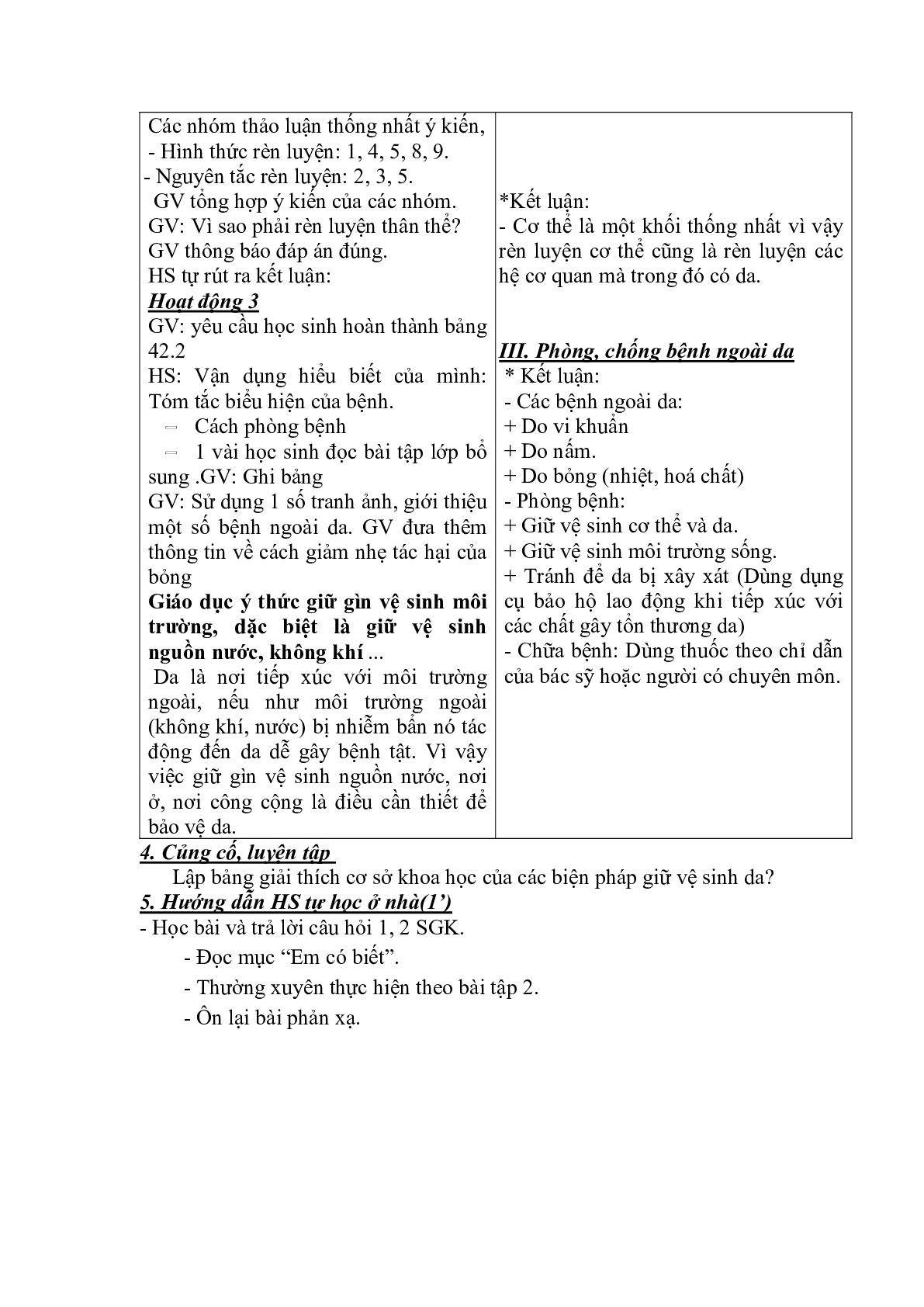 Giáo án Sinh học 8 Bài 42: Vệ sinh da mới, chuẩn nhất (trang 2)