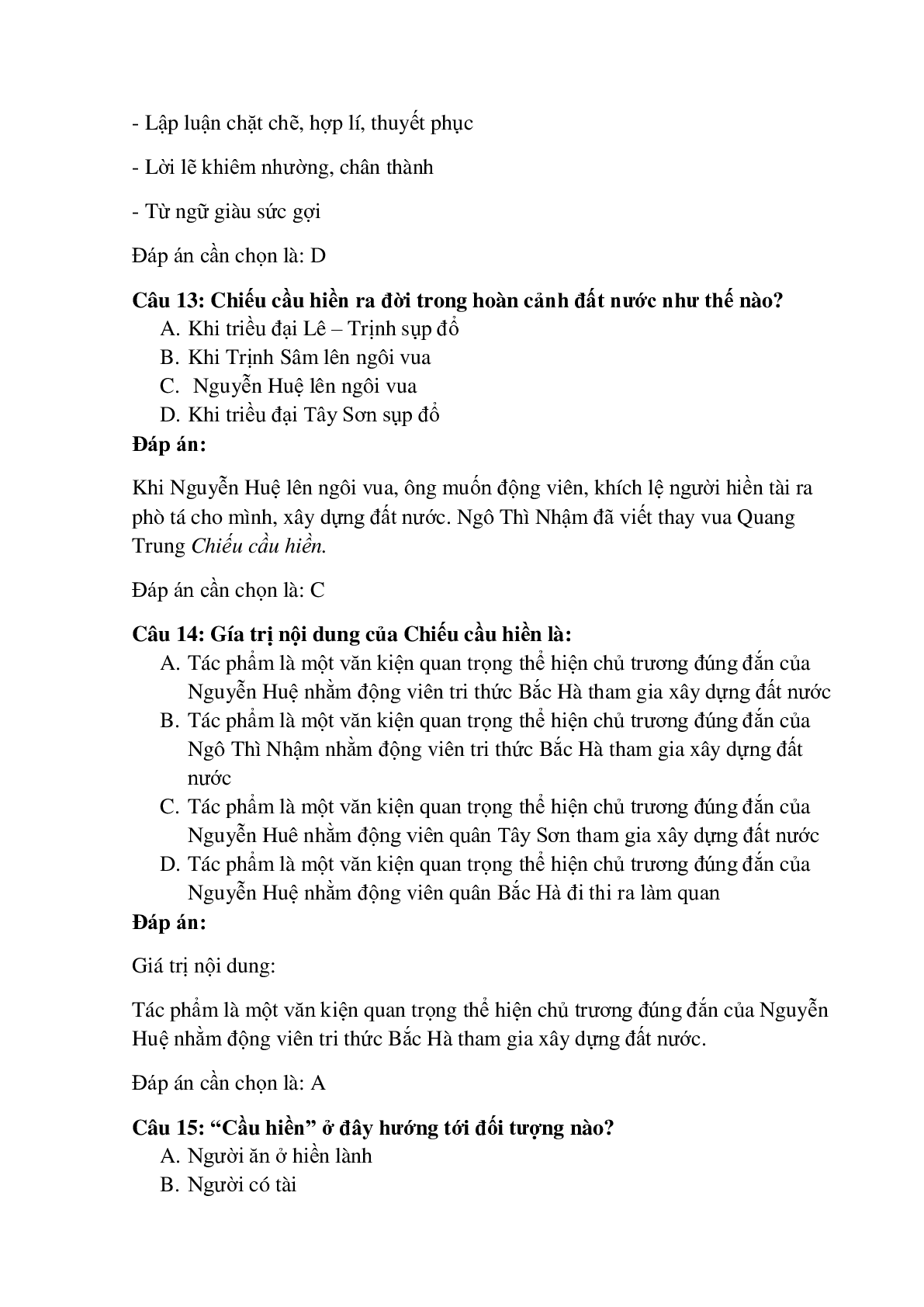 29 câu Trắc nghiệm Chiếu cầu hiền (Ngô Thì Nhậm) có đáp án 2023 – Ngữ Văn lớp 11 (trang 5)