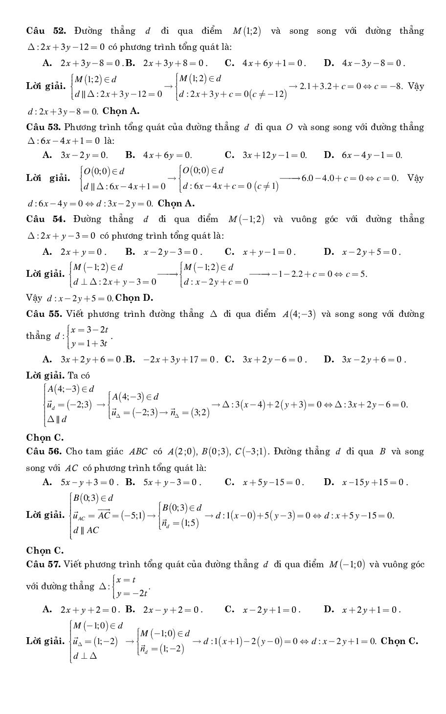 Bài tập trắc nghiệm phương pháp tọa độ trong mặt phẳng có lời giải chi tiết (trang 10)