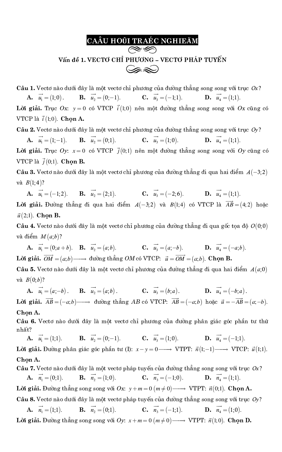 Bài tập trắc nghiệm phương pháp tọa độ trong mặt phẳng có lời giải chi tiết (trang 3)