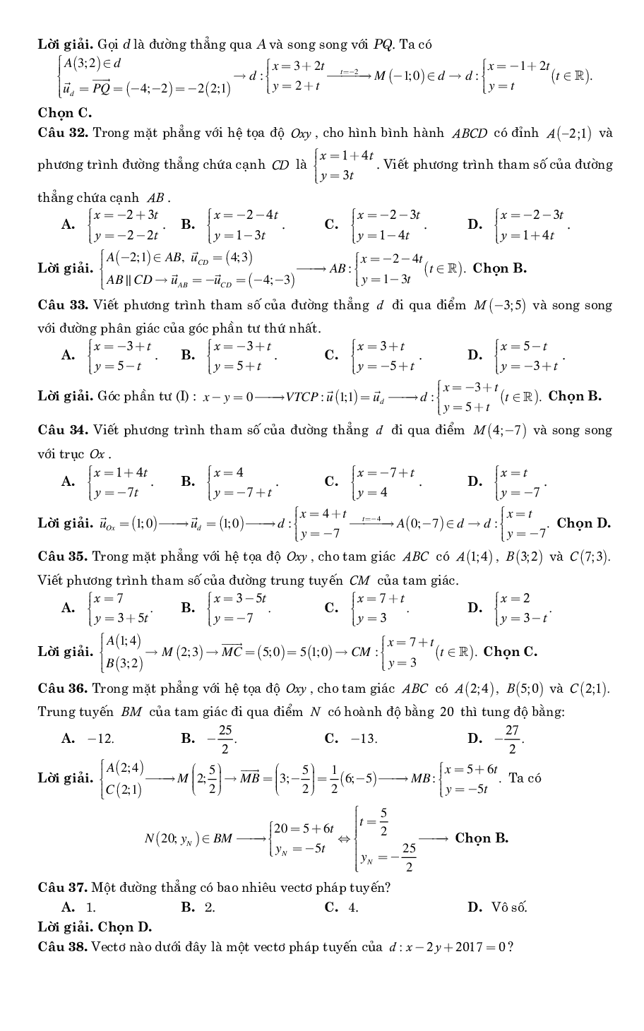 Bài tập trắc nghiệm phương pháp tọa độ trong mặt phẳng có lời giải chi tiết (trang 7)