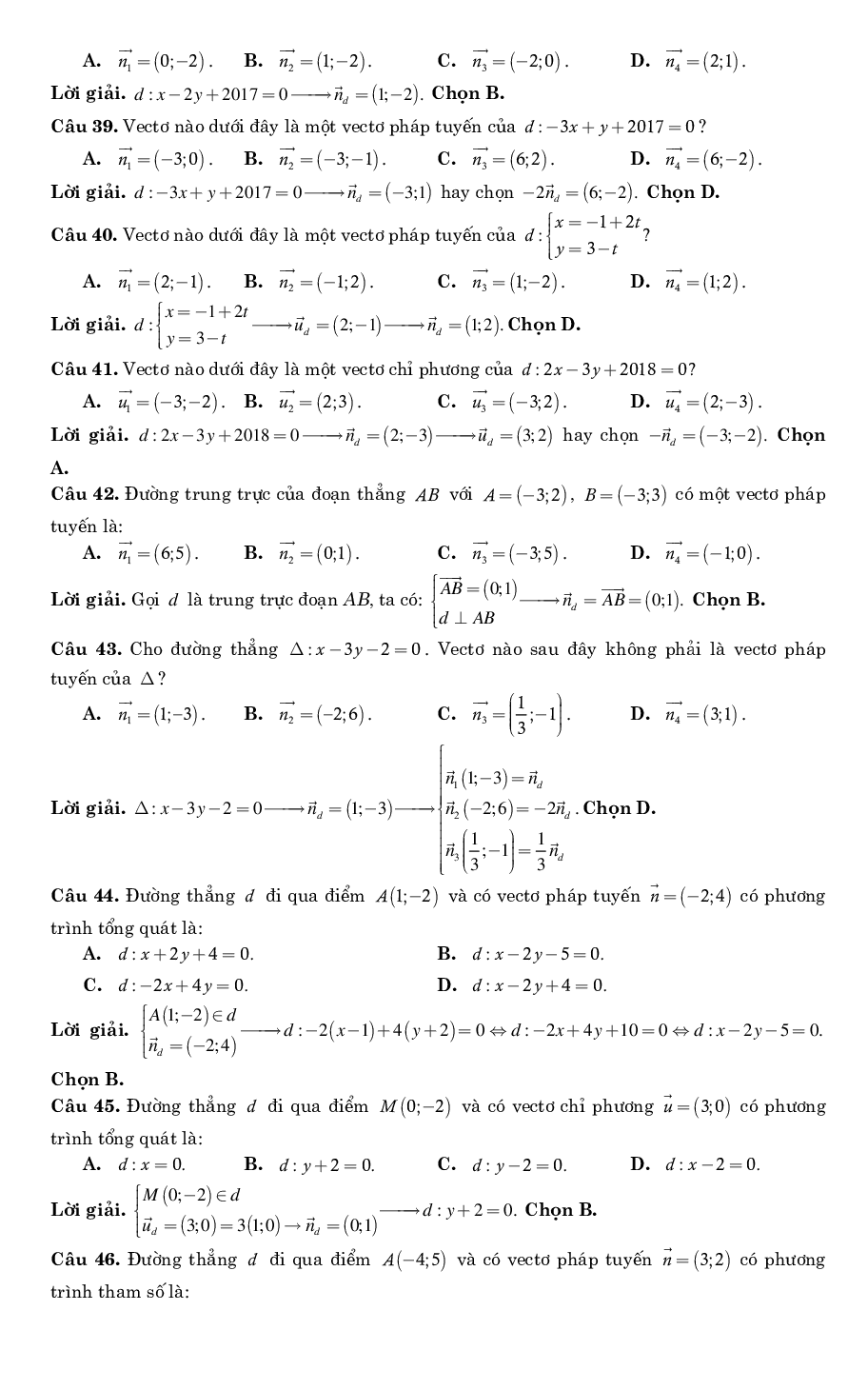 Bài tập trắc nghiệm phương pháp tọa độ trong mặt phẳng có lời giải chi tiết (trang 8)