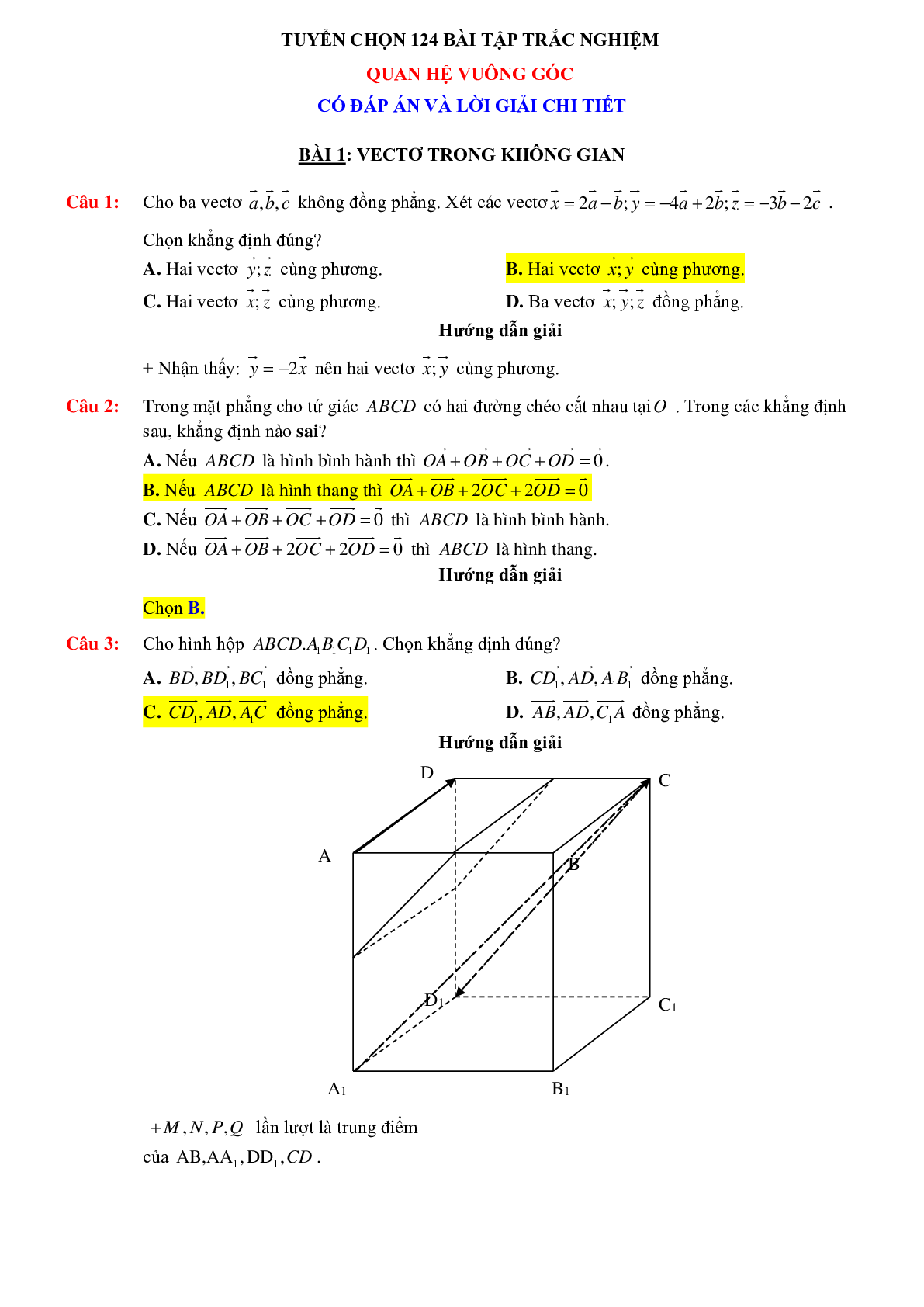 124 Bài tập Trắc nghiệm Quan hệ vuông góc Toán lớp 11 có đáp án 2023 (trang 1)