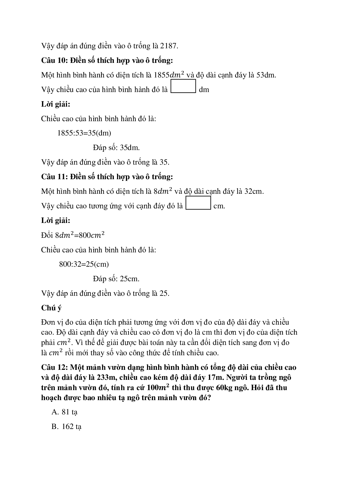 23 câu Trắc nghiệm Diện tích hình bình hành có đáp án 2023 – Toán lớp 4 (trang 5)
