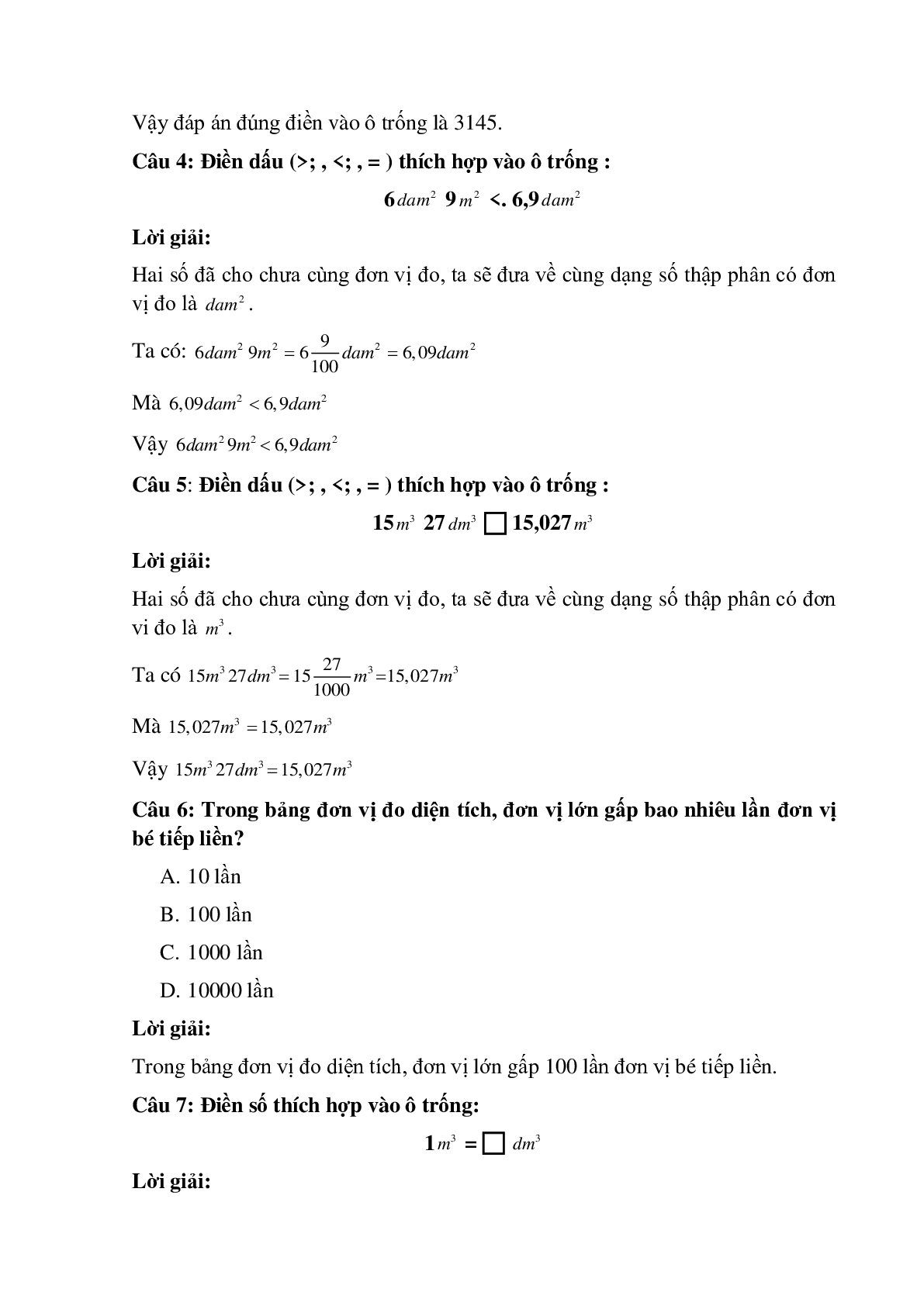 14 câu Trắc nghiệm Ôn tập về đo diện tích và do thể tích có đáp án 2023 – Toán lớp 5 (trang 2)