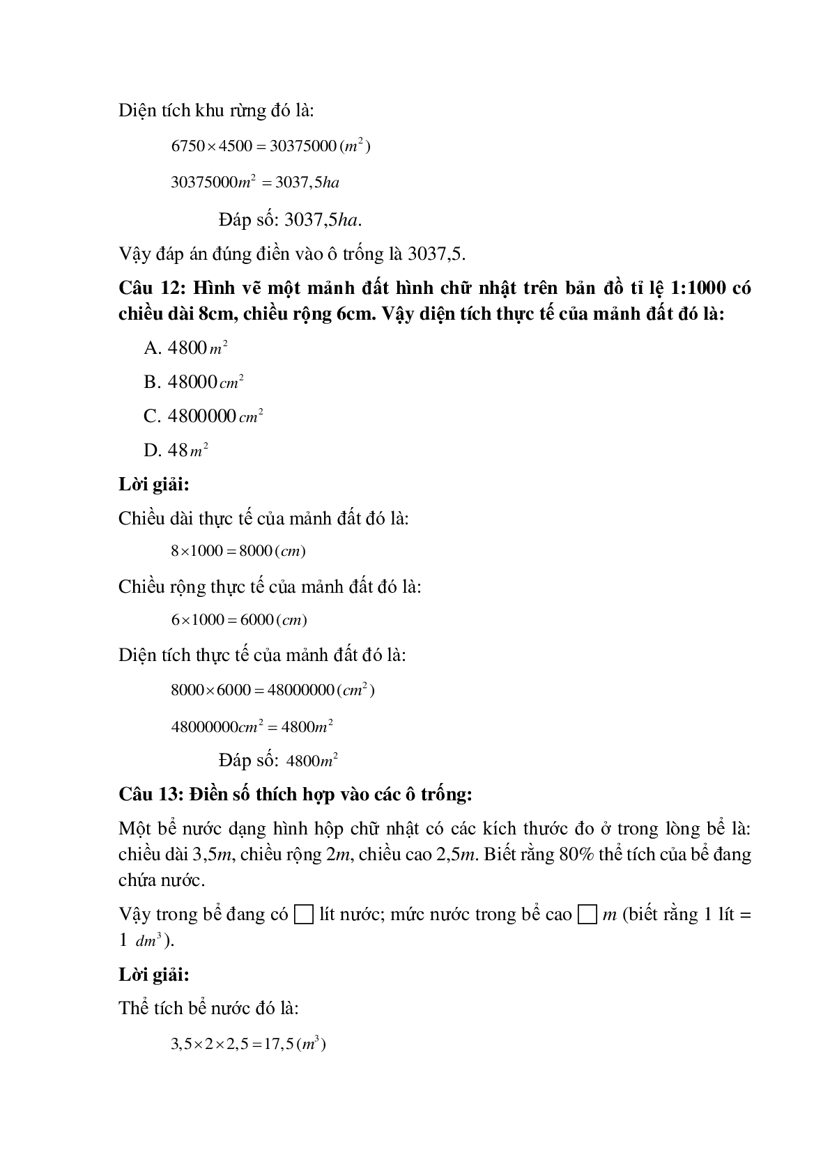 14 câu Trắc nghiệm Ôn tập về đo diện tích và do thể tích có đáp án 2023 – Toán lớp 5 (trang 4)