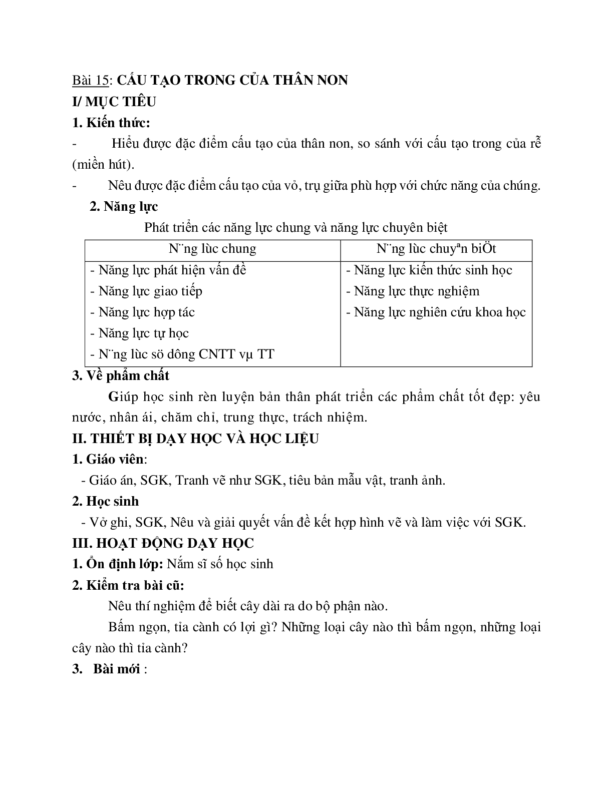 Giáo án Sinh học 6 Bài 15: Cấu tạo trong của thân non mới nhất - CV5555 (trang 1)