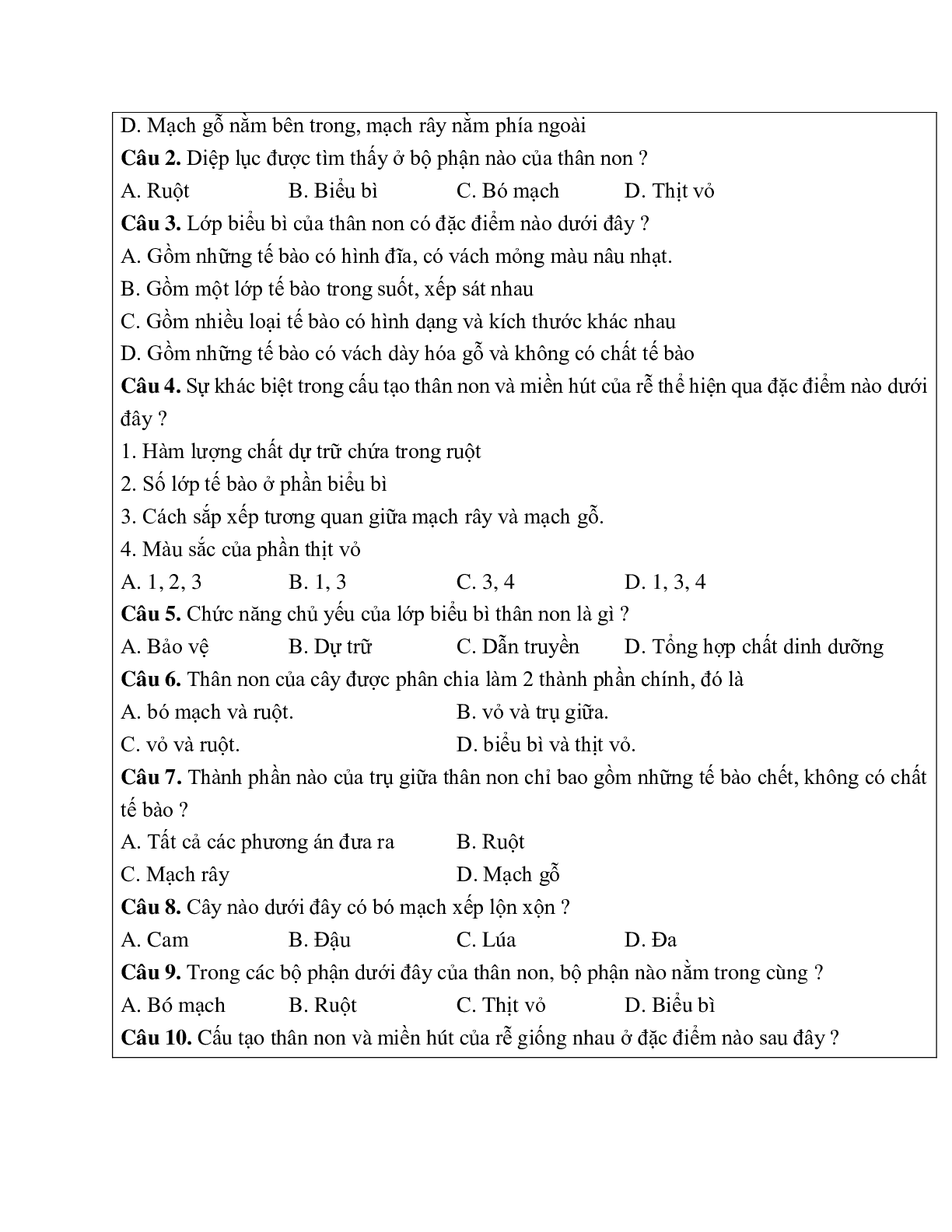 Giáo án Sinh học 6 Bài 15: Cấu tạo trong của thân non mới nhất - CV5555 (trang 5)