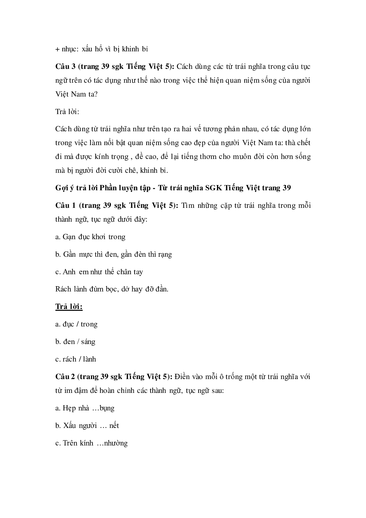 Soạn Tiếng Việt lớp 5: Luyện từ và câu: Từ trái nghĩa mới nhất (trang 2)