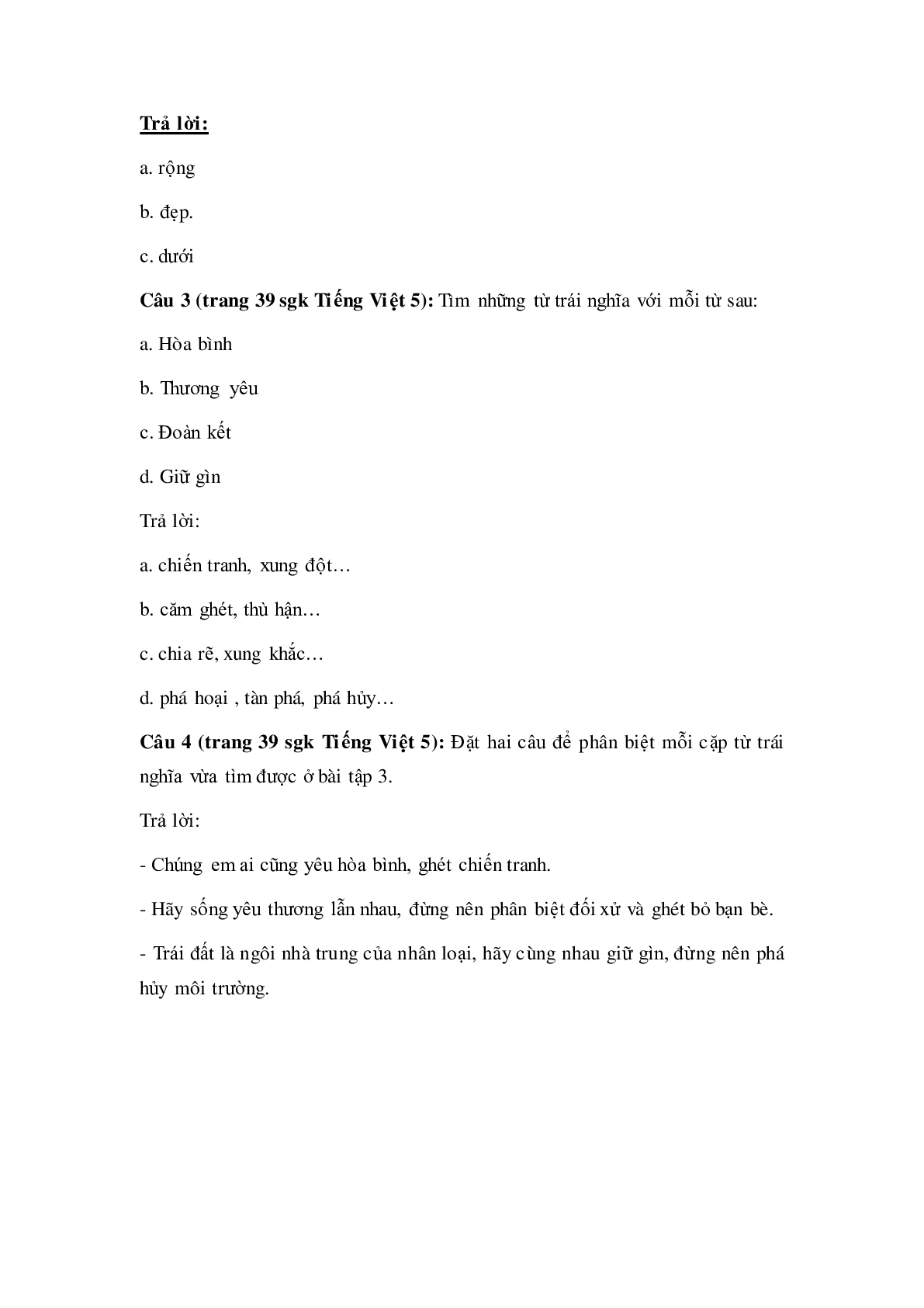 Soạn Tiếng Việt lớp 5: Luyện từ và câu: Từ trái nghĩa mới nhất (trang 3)